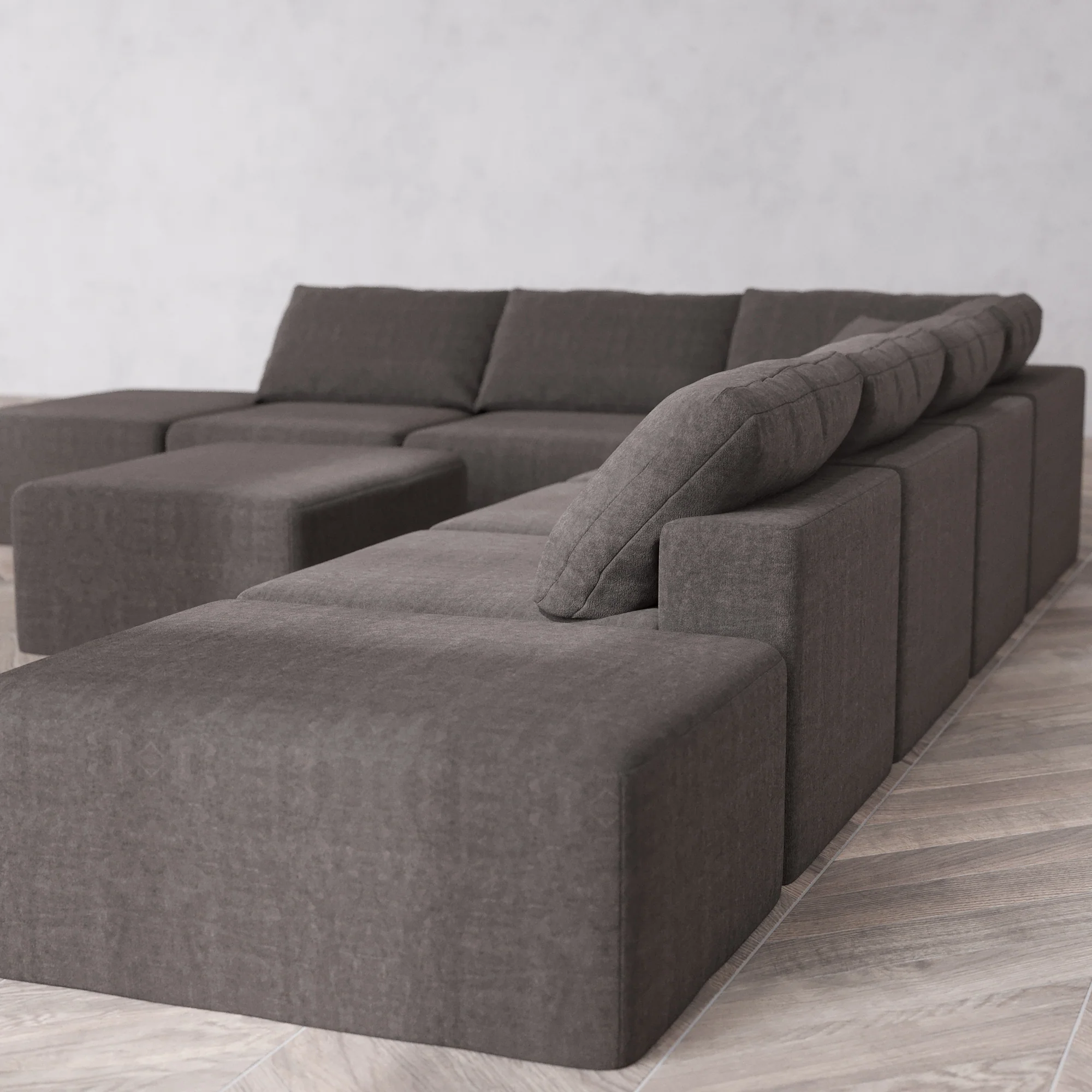 Slipcover Only - Modular Washable 8-Seater Open-Ends Corner Sectional + Chaise Ottoman Cloud Sofa in Truffle - Image 5