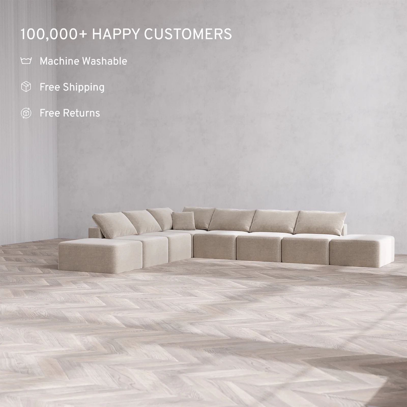 Slipcover Only - Modular Washable 8-Seater Open-Ends Corner Sectional Cloud Sofa in Caraway - Image 2