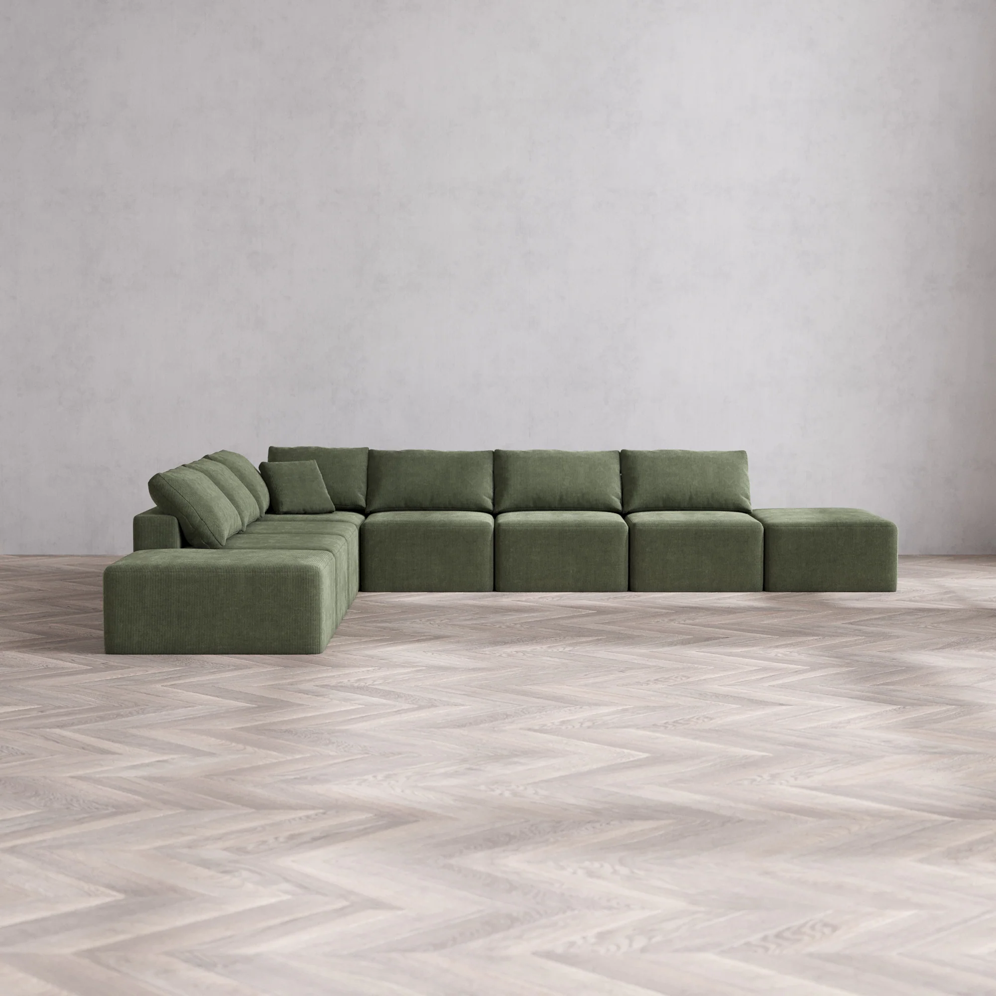 Slipcover Only - Modular Washable 8-Seater Open-Ends Corner Sectional Cloud Sofa in Juniper