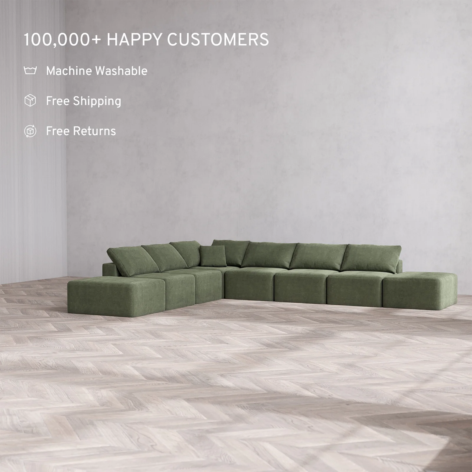Slipcover Only - Modular Washable 8-Seater Open-Ends Corner Sectional Cloud Sofa in Juniper - Image 2