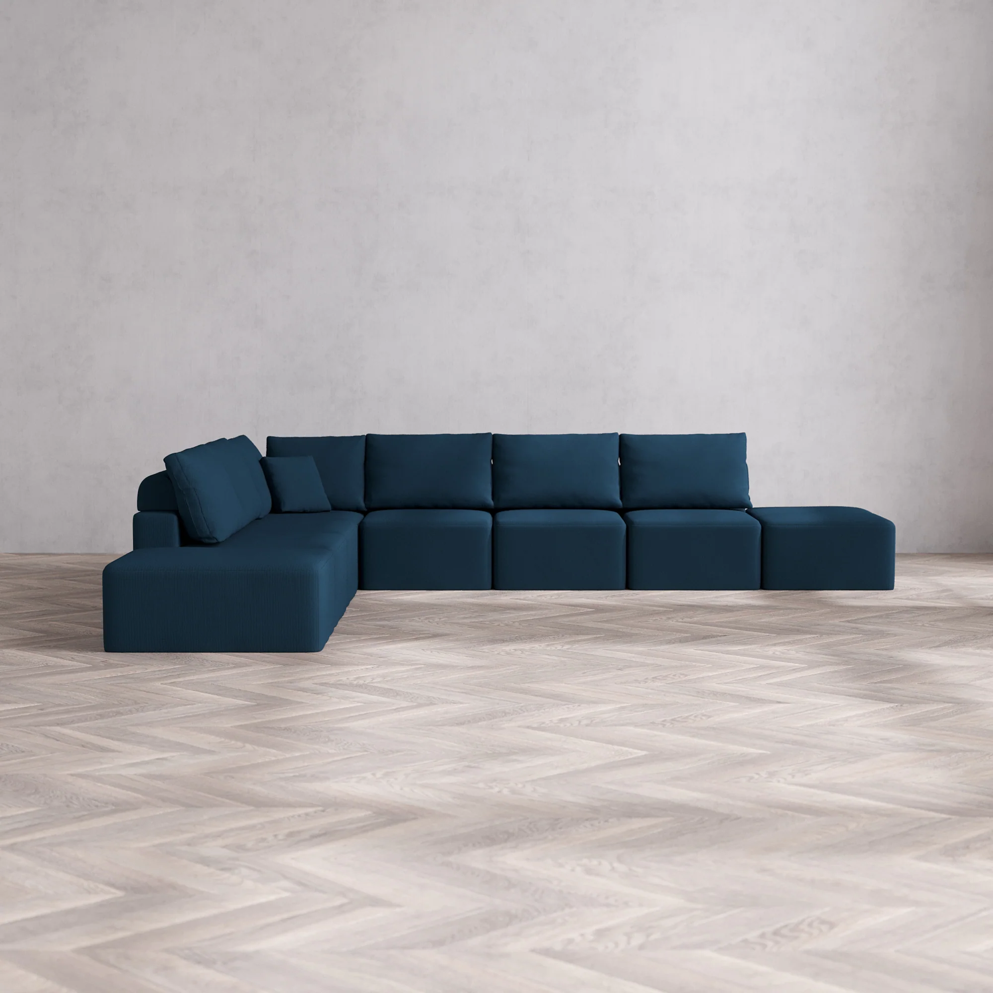 Slipcover Only - Modular Washable 8-Seater Open-Ends Corner Sectional Cloud + Bolster Sofa in Lazuli