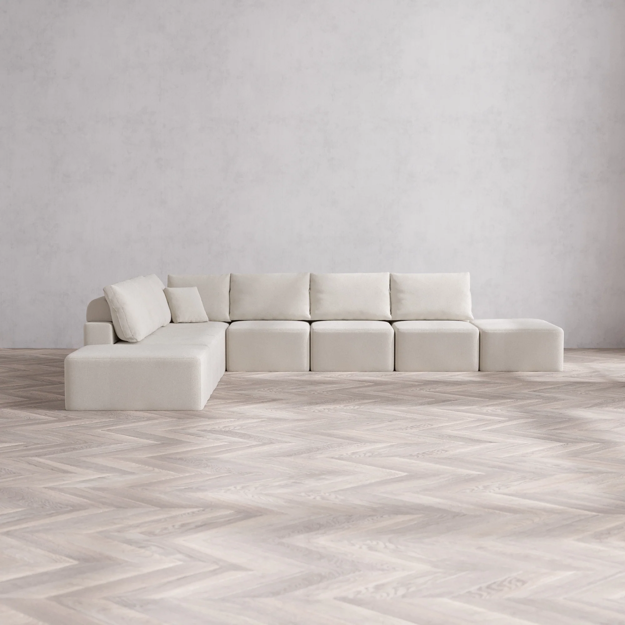 Slipcover Only - Modular Washable 8-Seater Open-Ends Corner Sectional Cloud + Bolster Sofa in Pearl