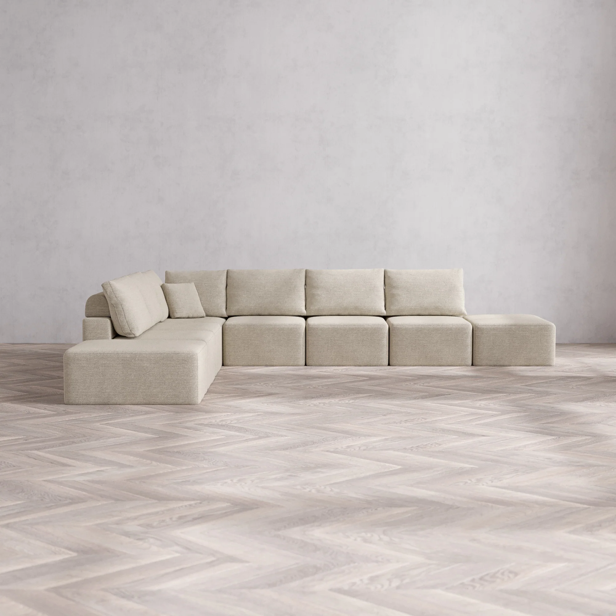 Slipcover Only - Modular Washable 8-Seater Open-Ends Corner Sectional Cloud + Bolster Sofa in Sandstone