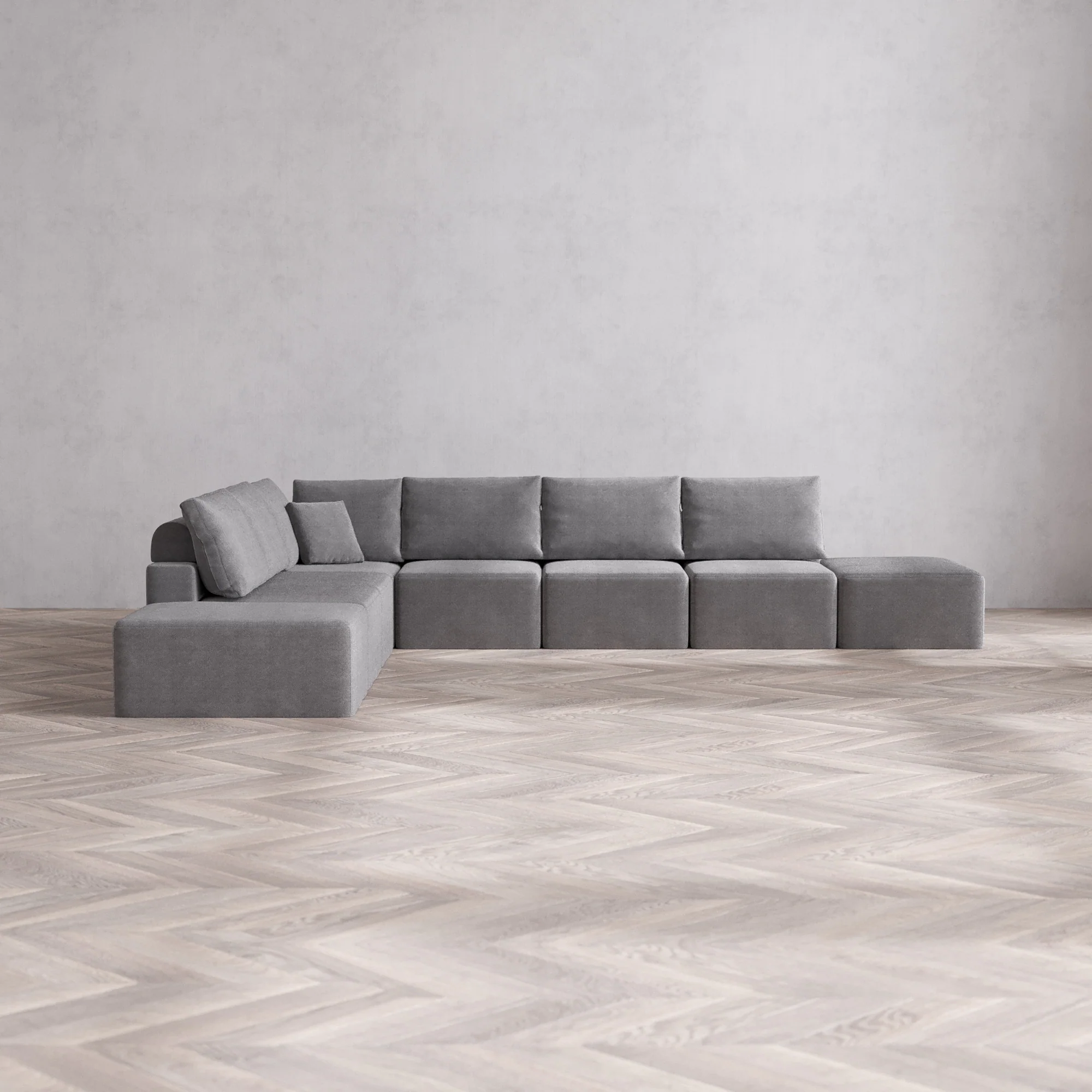 Slipcover Only - Modular Washable 8-Seater Open-Ends Corner Sectional Cloud + Bolster Sofa in Slate