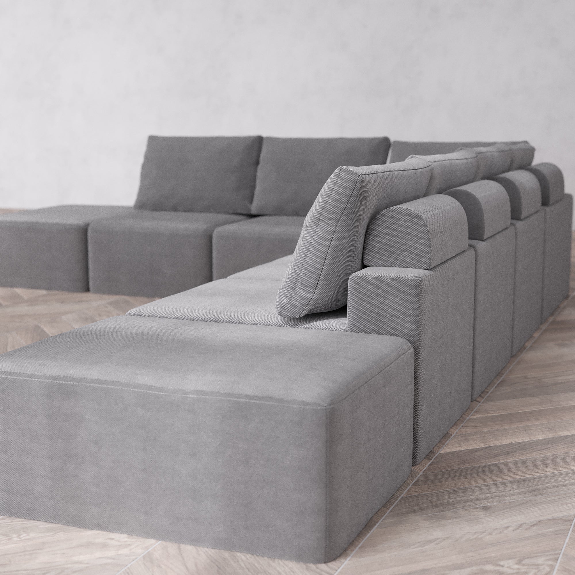 Slipcover Only - Modular Washable 8-Seater Open-Ends Corner Sectional Cloud + Bolster Sofa in Slate - Image 5