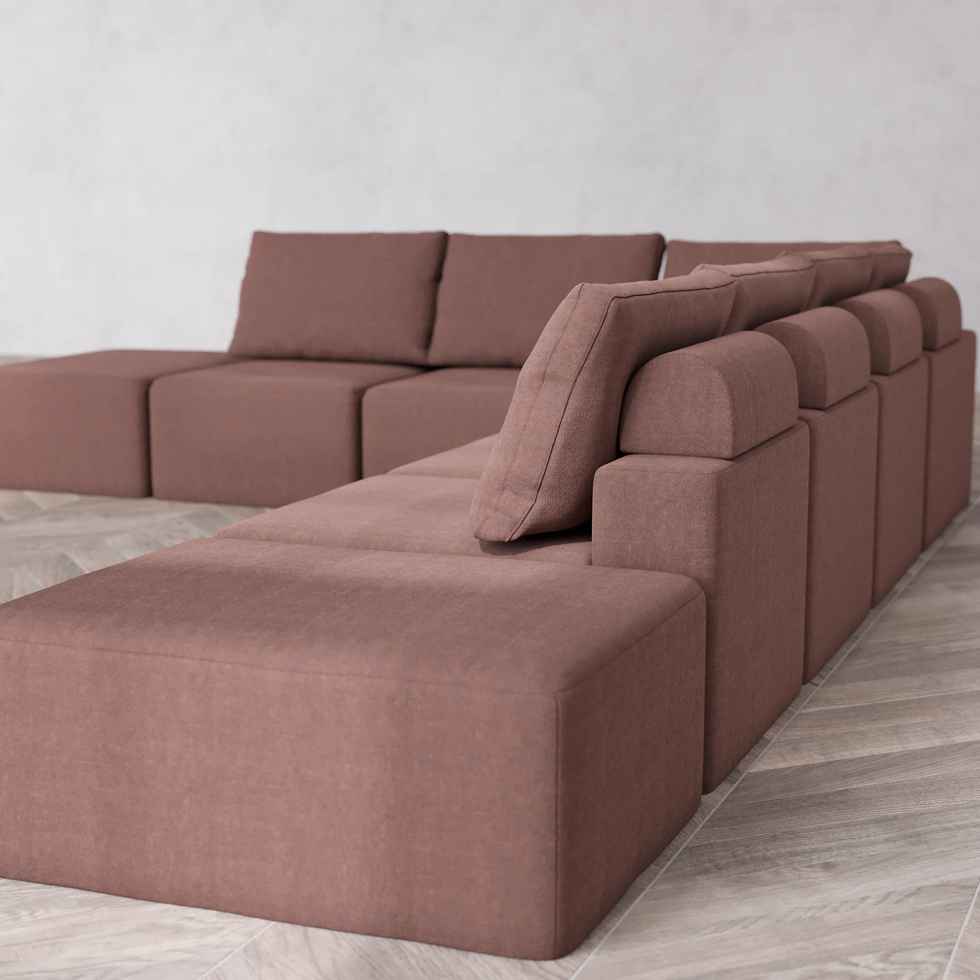 Slipcover Only - Modular Washable 8-Seater Open-Ends Corner Sectional Cloud + Bolster Sofa in Sumac - Image 5