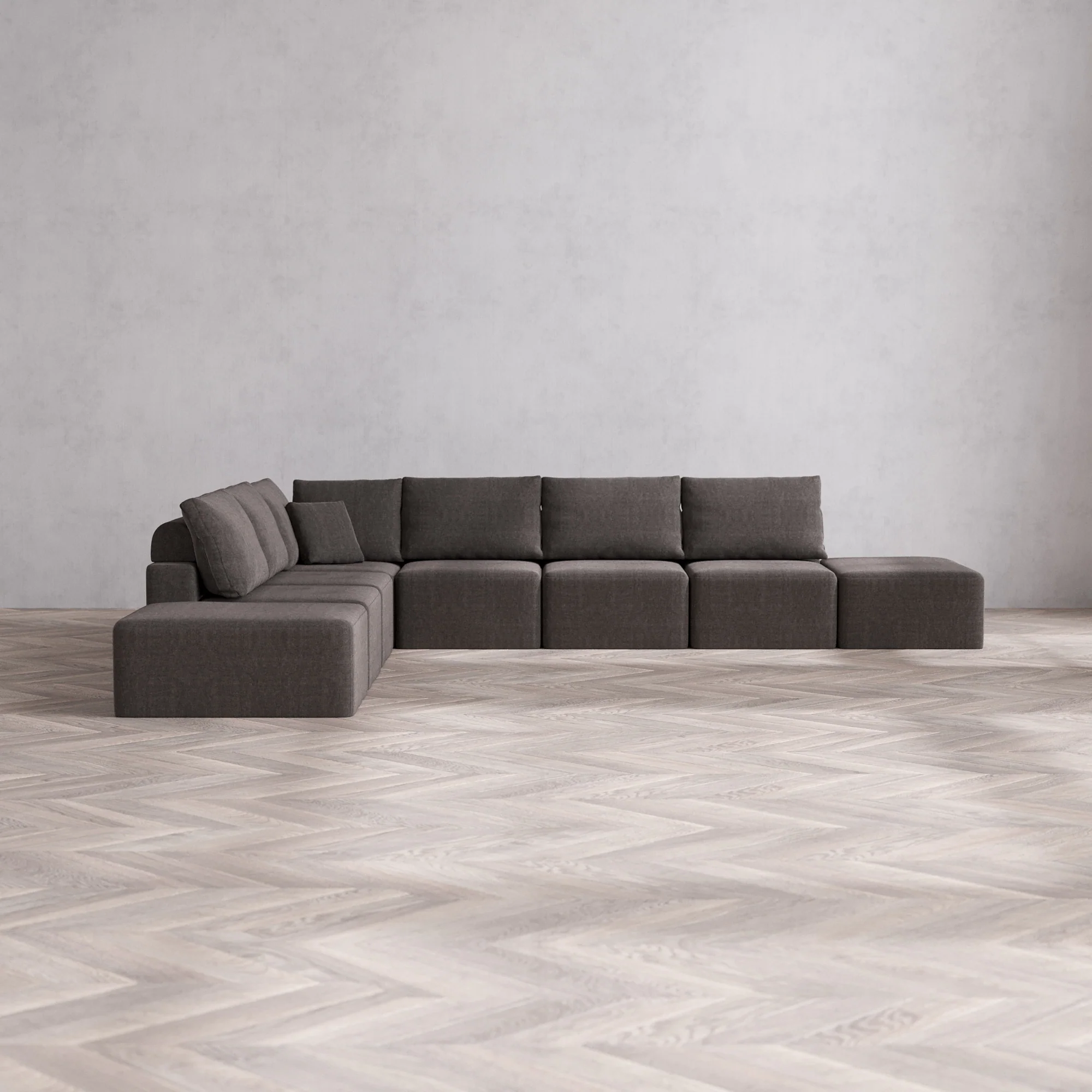 Slipcover Only - Modular Washable 8-Seater Open-Ends Corner Sectional Cloud + Bolster Sofa in Truffle