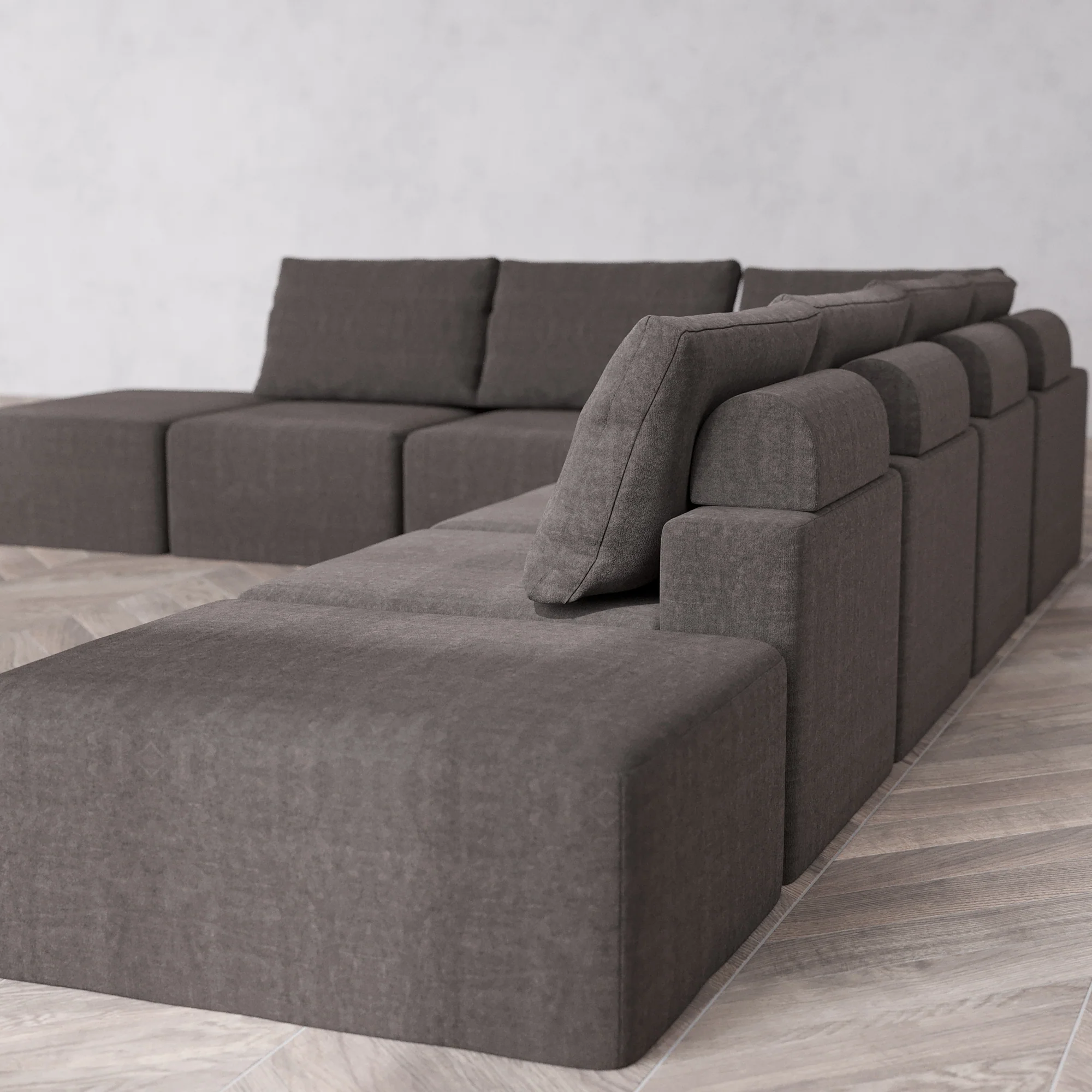 Slipcover Only - Modular Washable 8-Seater Open-Ends Corner Sectional Cloud + Bolster Sofa in Truffle - Image 5