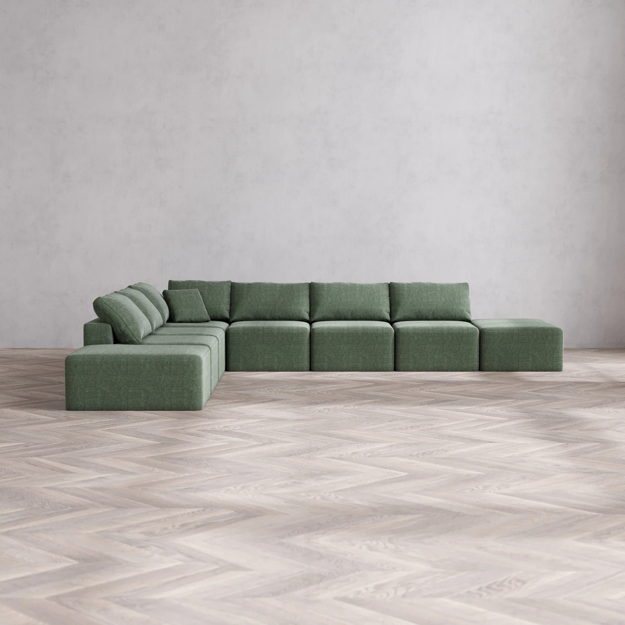Slipcover Only - Modular Washable 8-Seater Open-Ends Corner Sectional Cloud Sofa in Sage
