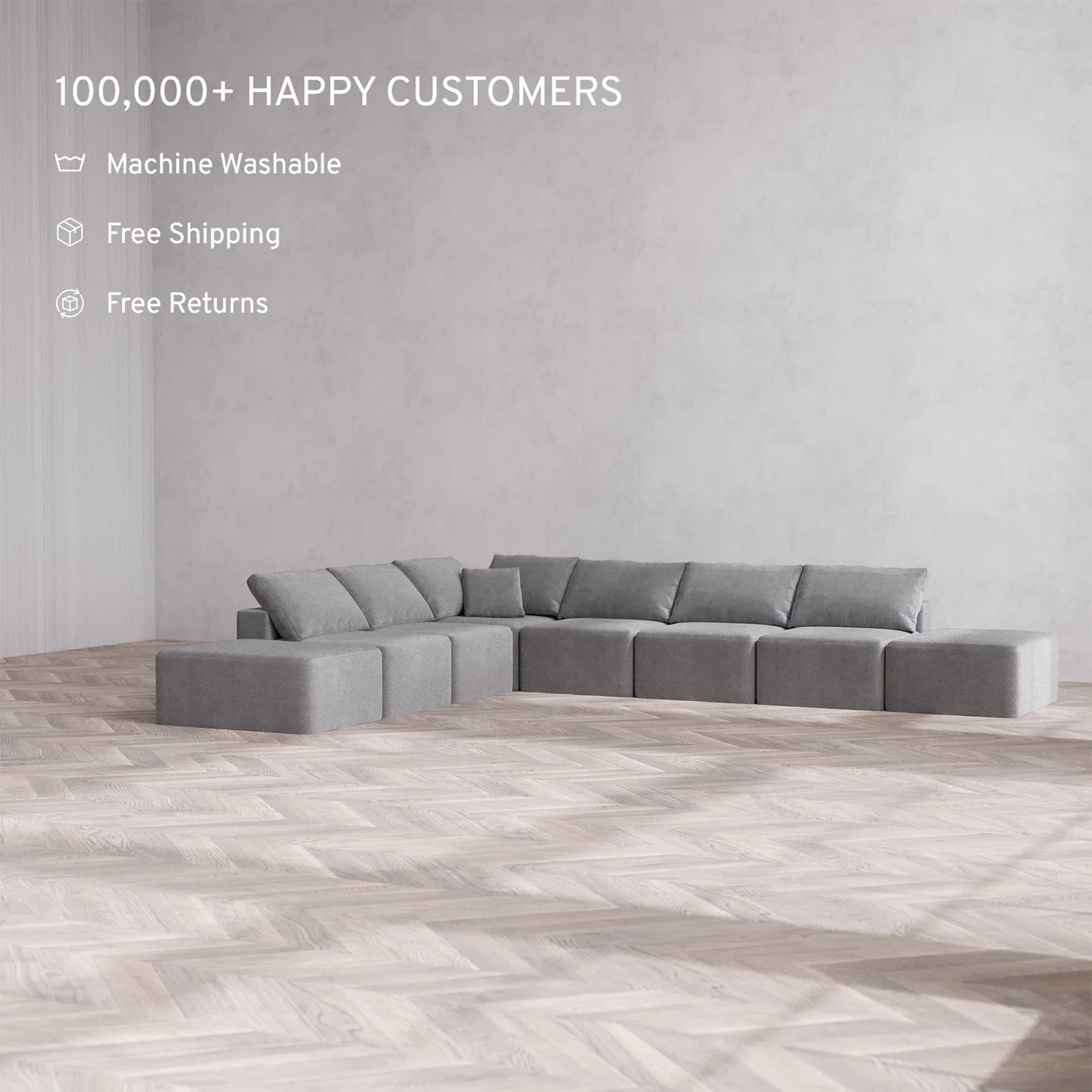 Slipcover Only - Modular Washable 8-Seater Open-Ends Corner Sectional Cloud Sofa in Slate - Image 2
