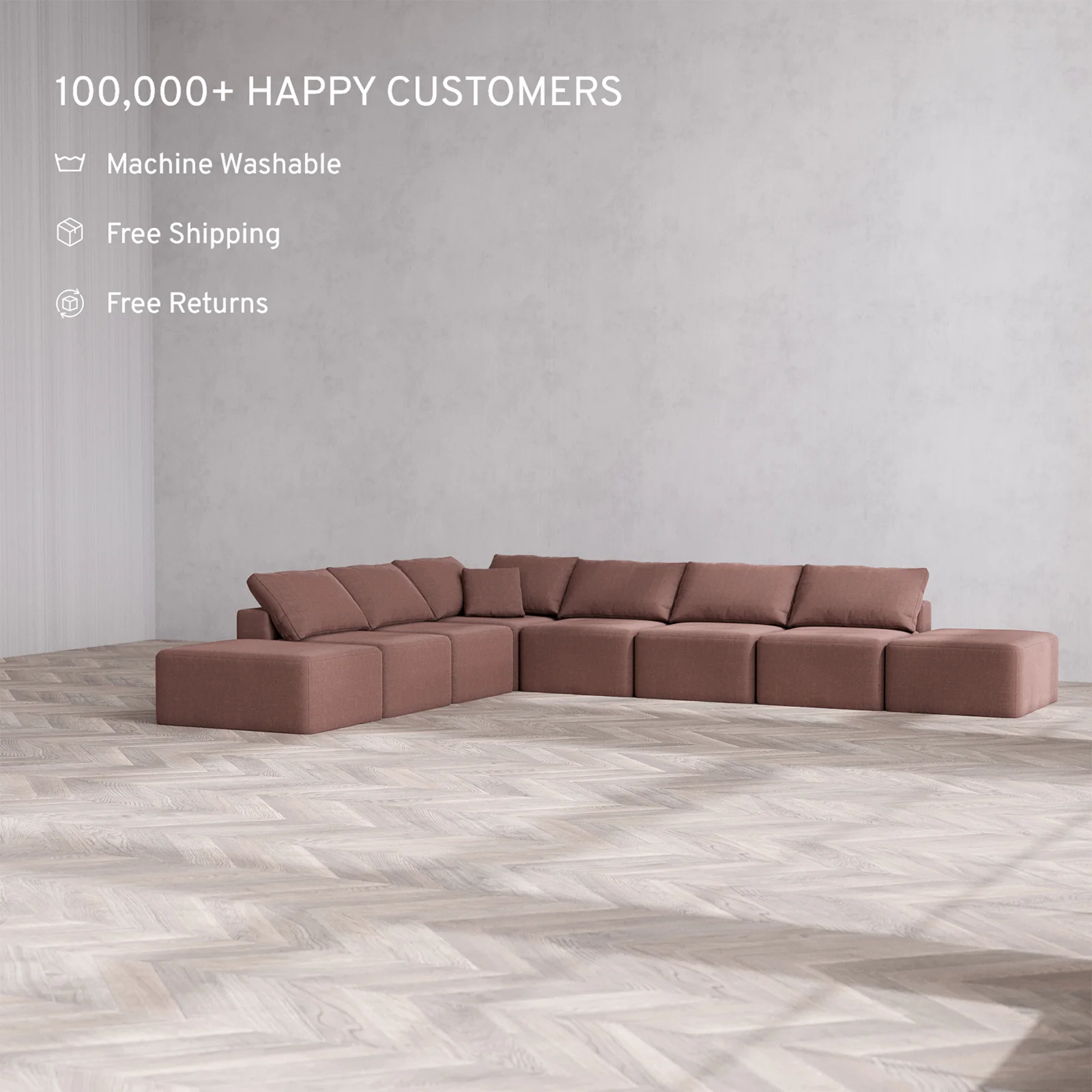 Slipcover Only - Modular Washable 8-Seater Open-Ends Corner Sectional Cloud Sofa in Sumac - Image 2