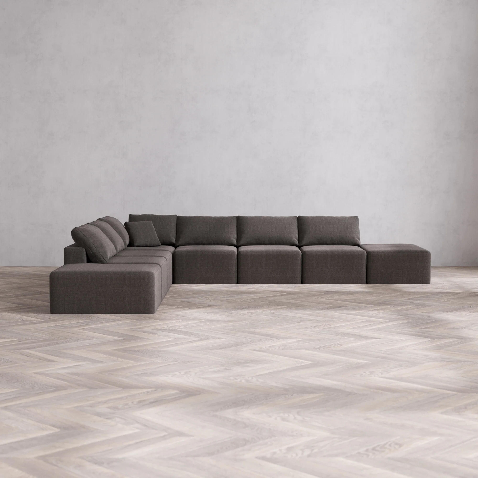 Slipcover Only - Modular Washable 8-Seater Open-Ends Corner Sectional Cloud Sofa in Truffle