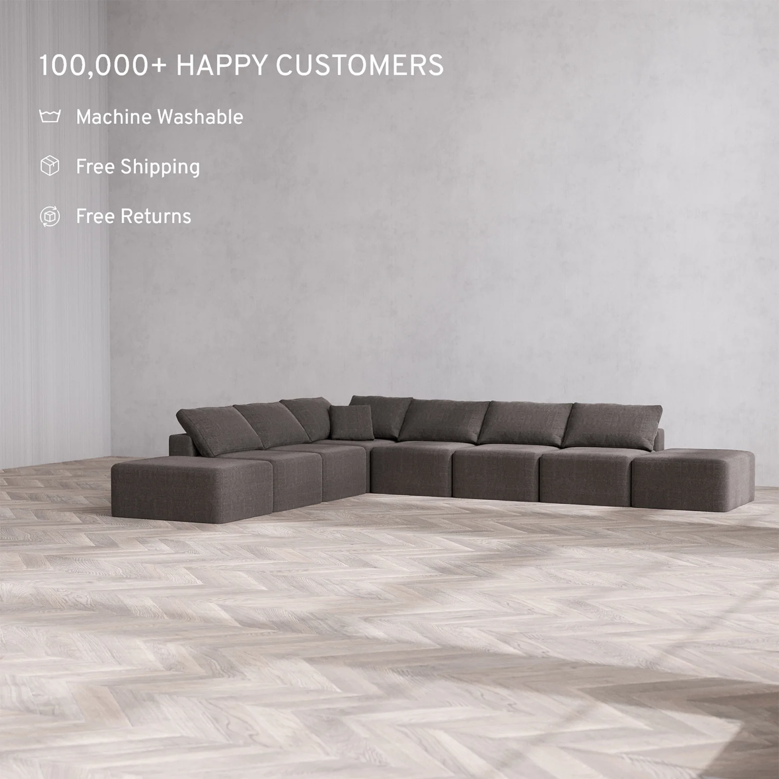 Slipcover Only - Modular Washable 8-Seater Open-Ends Corner Sectional Cloud Sofa in Truffle - Image 2