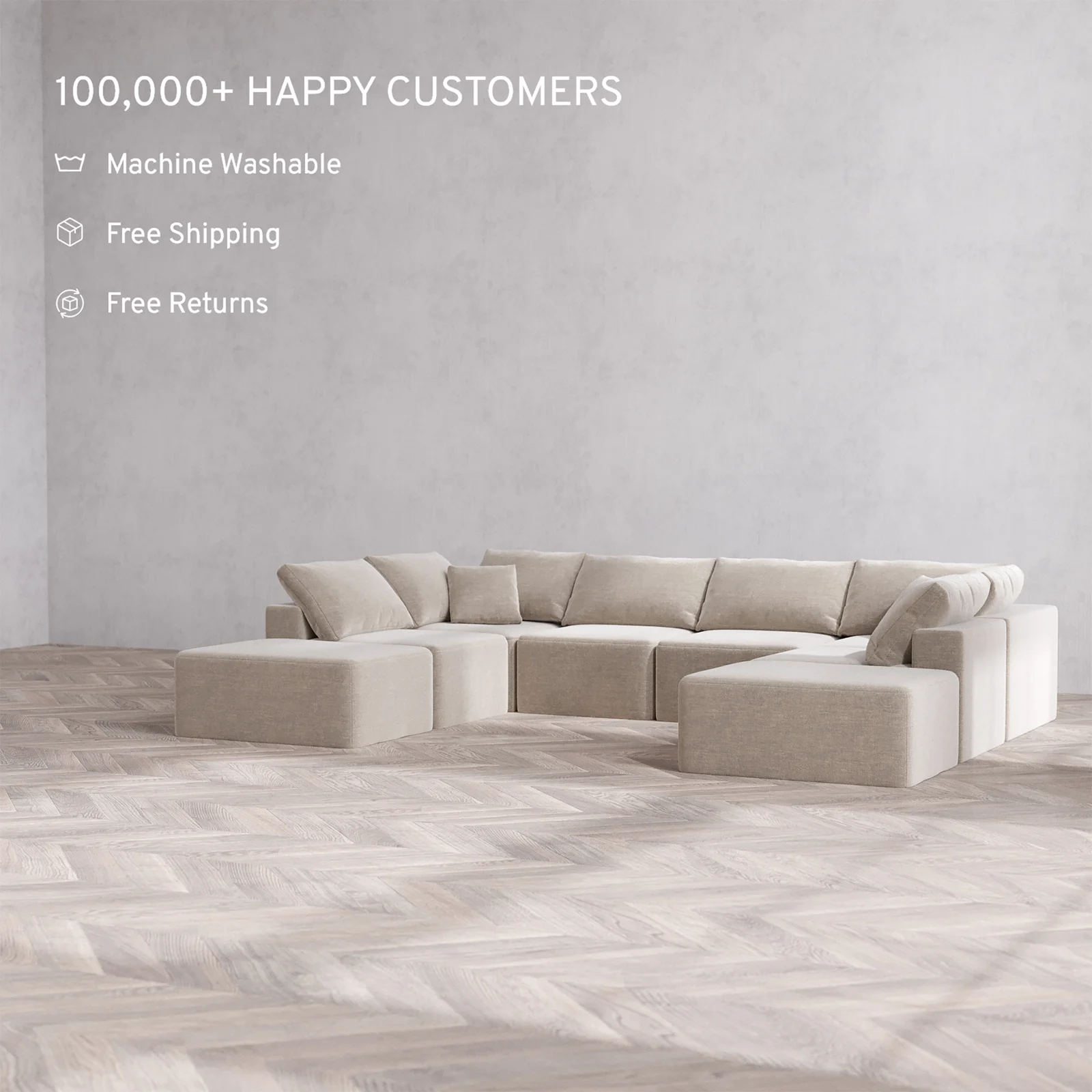 Slipcover Only - Modular Washable 8-Seater Open-Ends U Sectional Cloud Sofa in Caraway - Image 2