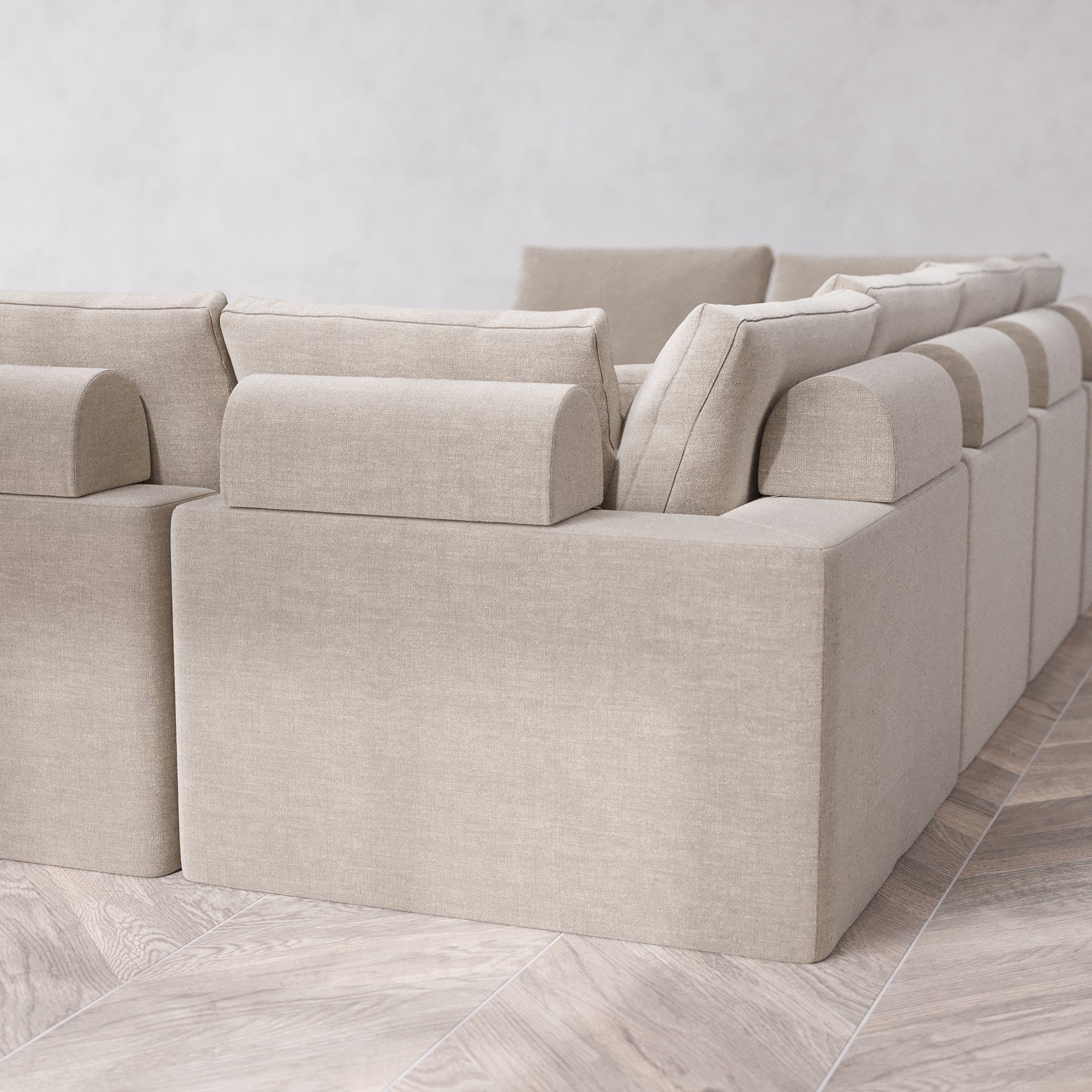 Slipcover Only - Modular Washable 8-Seater Open-Ends U Sectional Cloud + Bolster Sofa in Caraway - Image 5