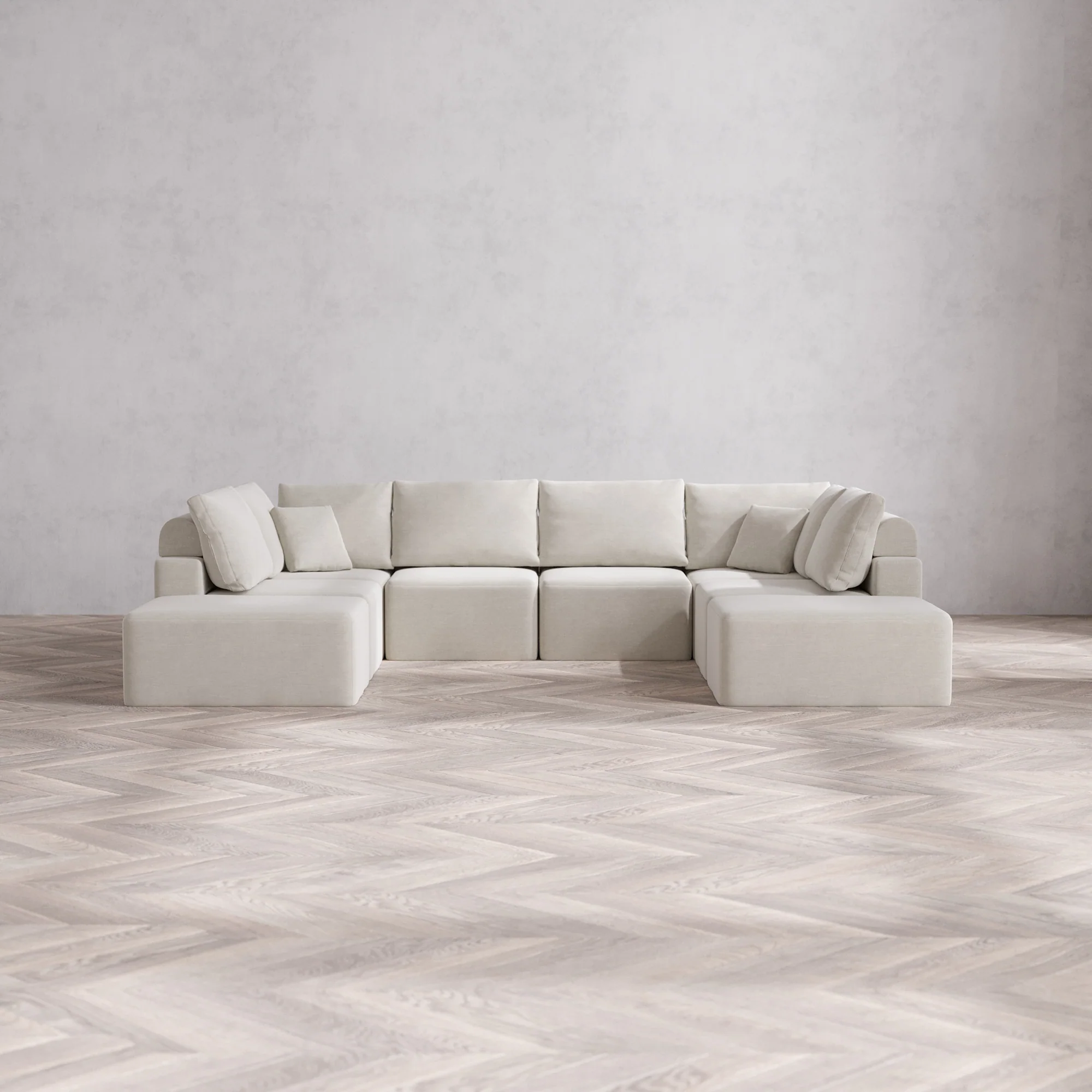 Slipcover Only - Modular Washable 8-Seater Open-Ends U Sectional Cloud + Bolster Sofa in Cashew