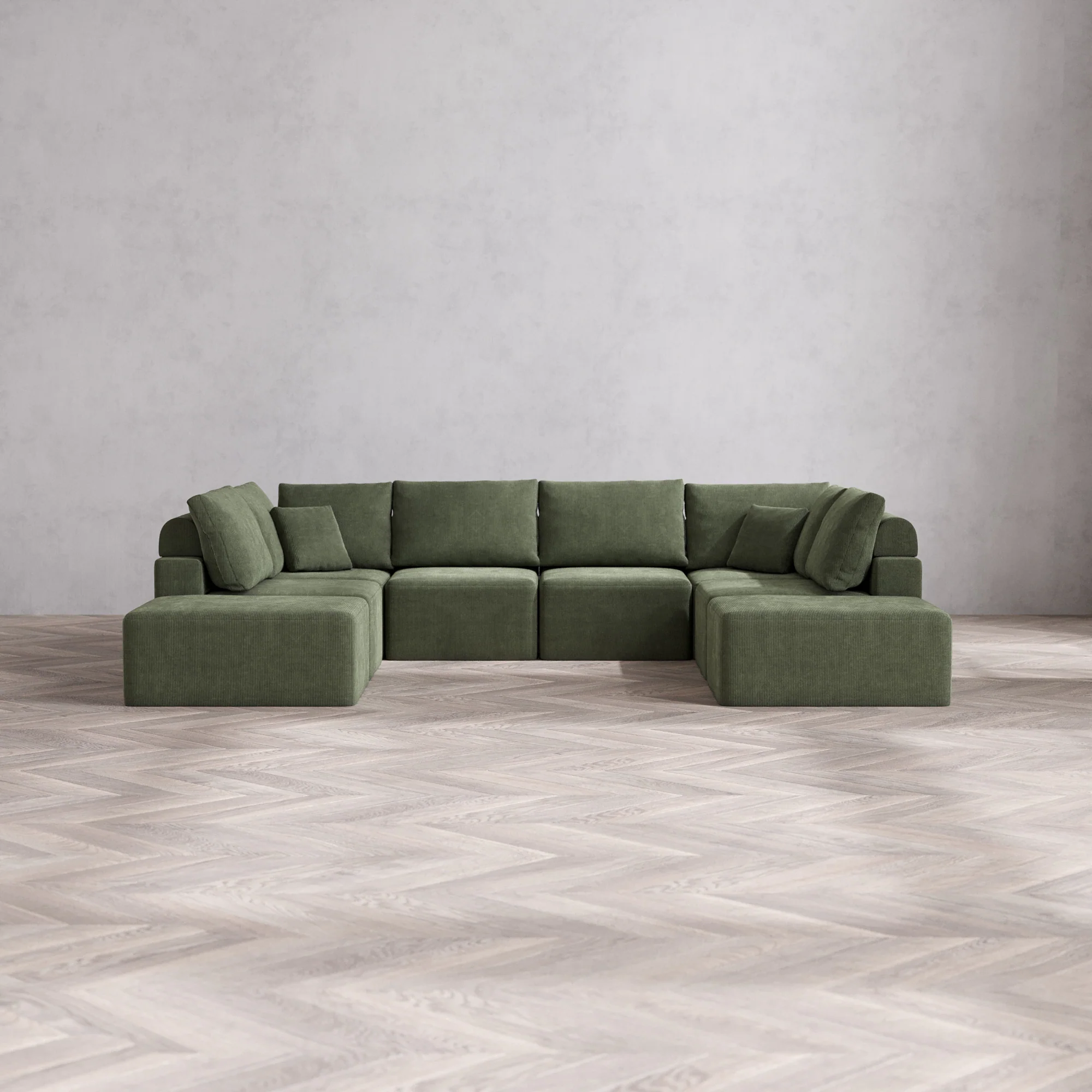Slipcover Only - Modular Washable 8-Seater Open-Ends U Sectional Cloud + Bolster Sofa in Juniper