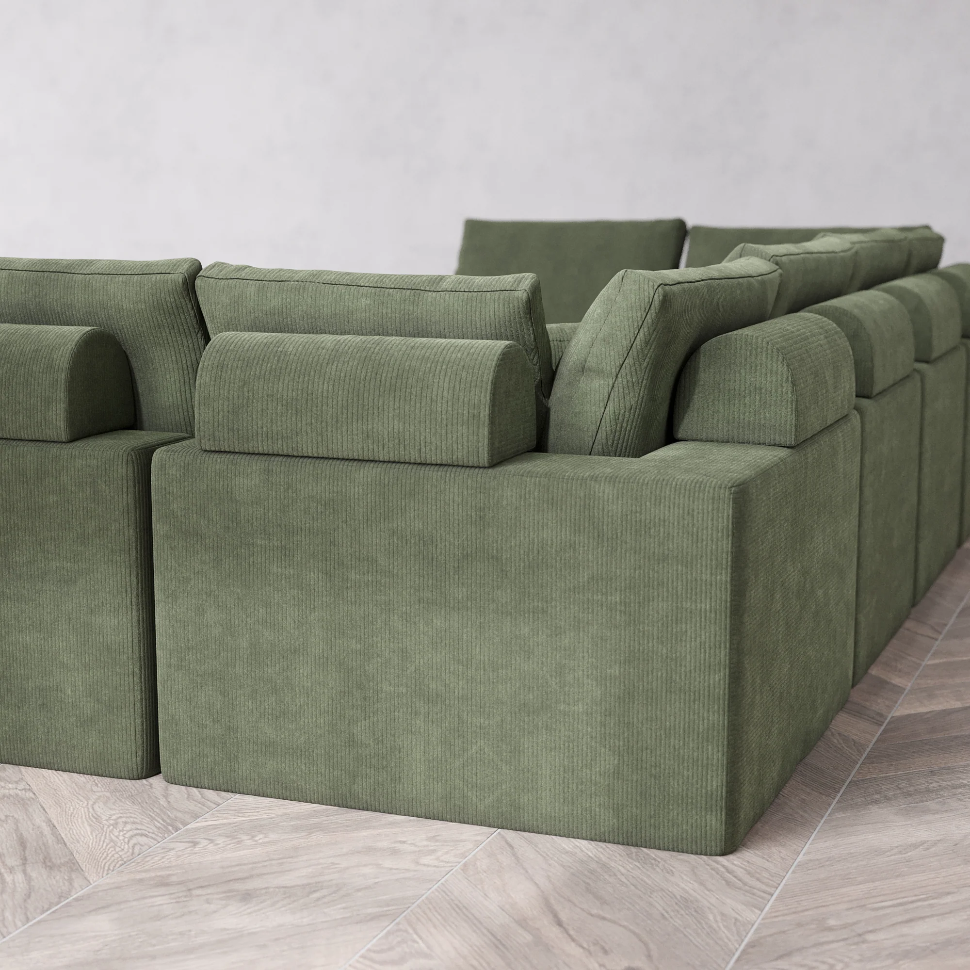 Slipcover Only - Modular Washable 8-Seater Open-Ends U Sectional Cloud + Bolster Sofa in Juniper - Image 5