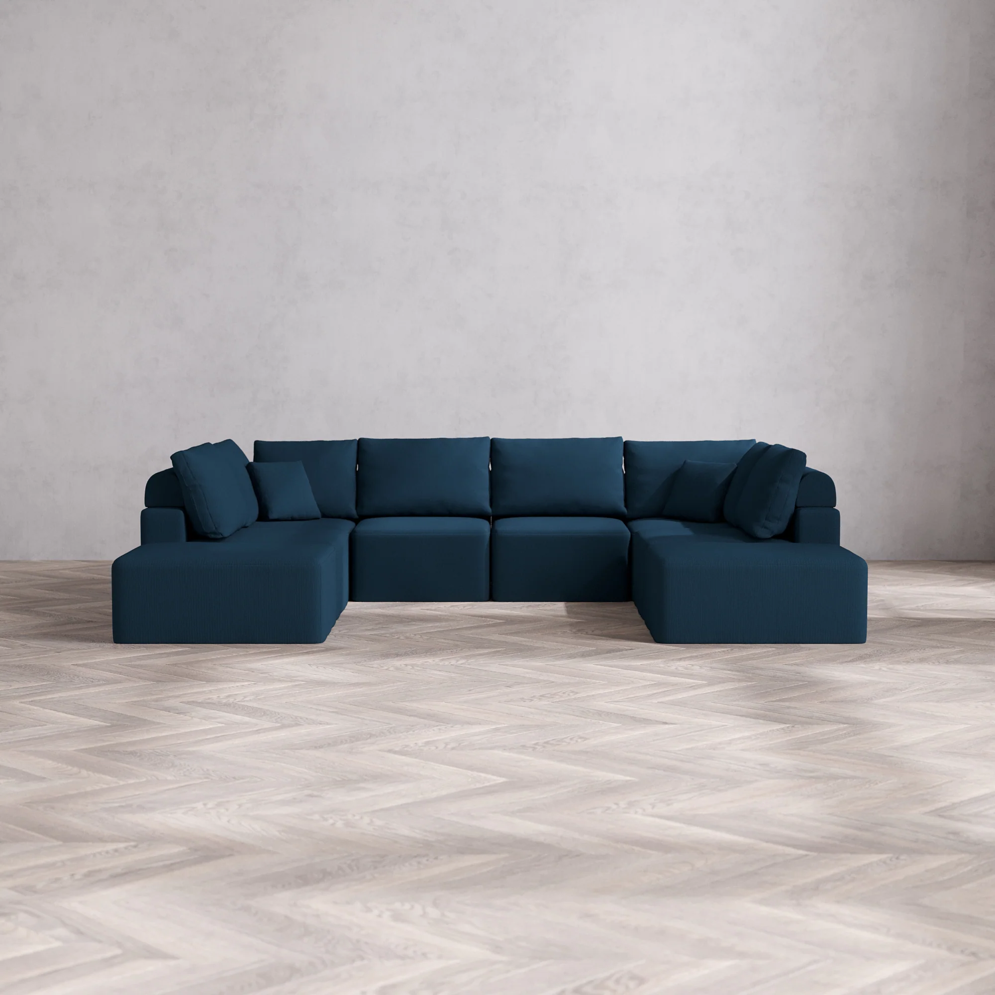 Slipcover Only - Modular Washable 8-Seater Open-Ends U Sectional Cloud + Bolster Sofa in Lazuli