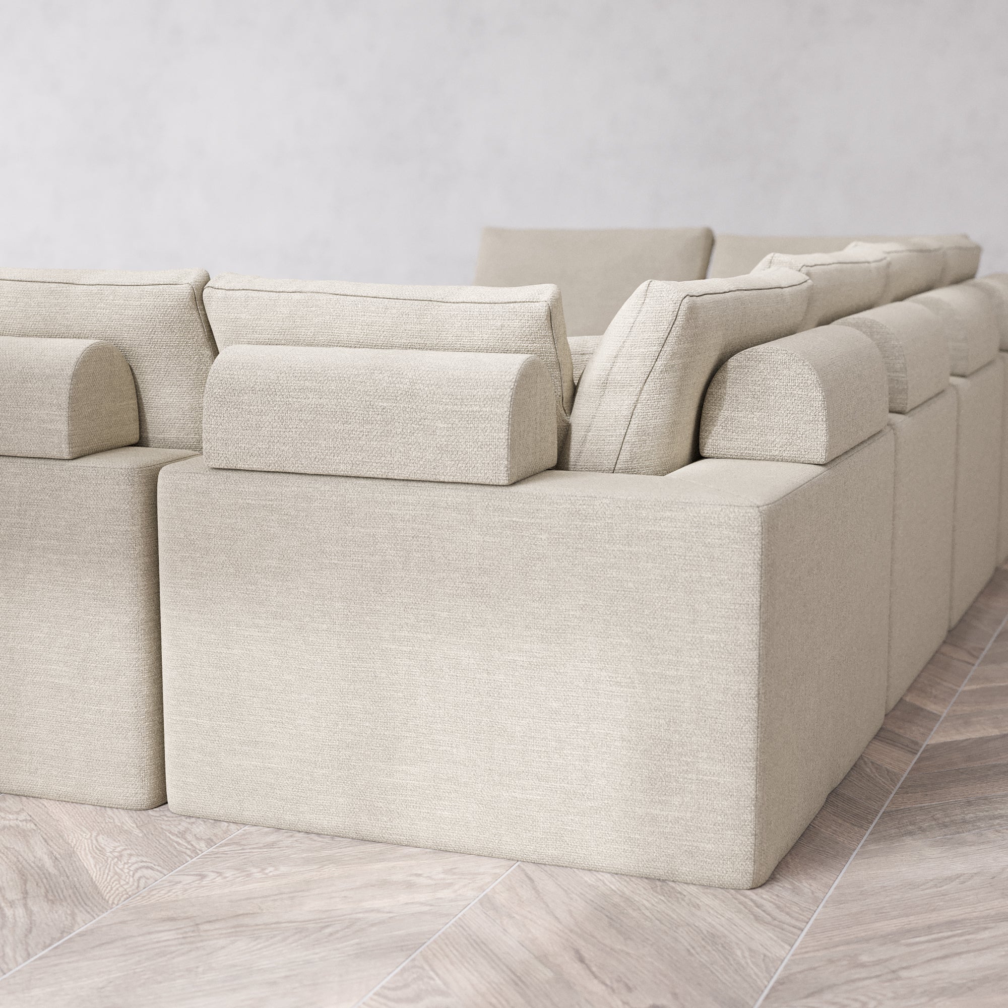 Slipcover Only - Modular Washable 8-Seater Open-Ends U Sectional Cloud + Bolster Sofa in Sandstone - Image 5