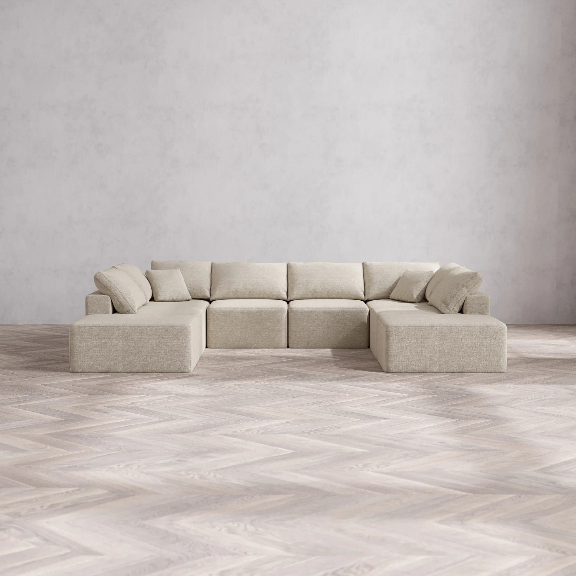 Slipcover Only - Modular Washable 8-Seater Open-Ends U Sectional Cloud Sofa in Sandstone