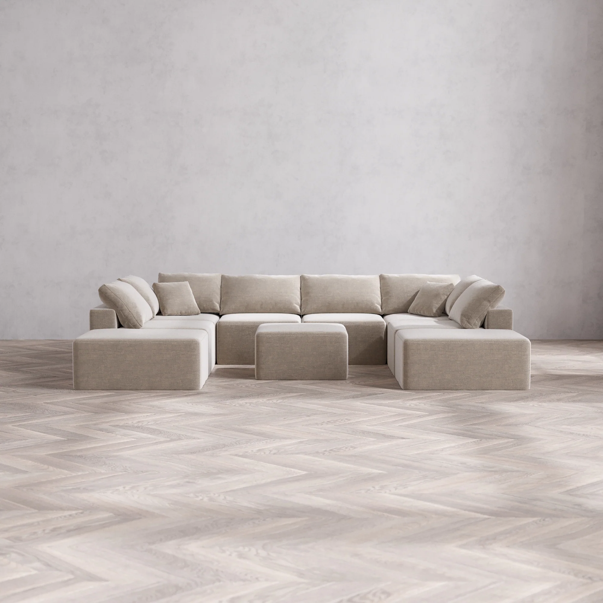 Slipcover Only - Modular Washable 8-Seater Open-Ends U Sectional + Ottoman Cloud Sofa in Caraway