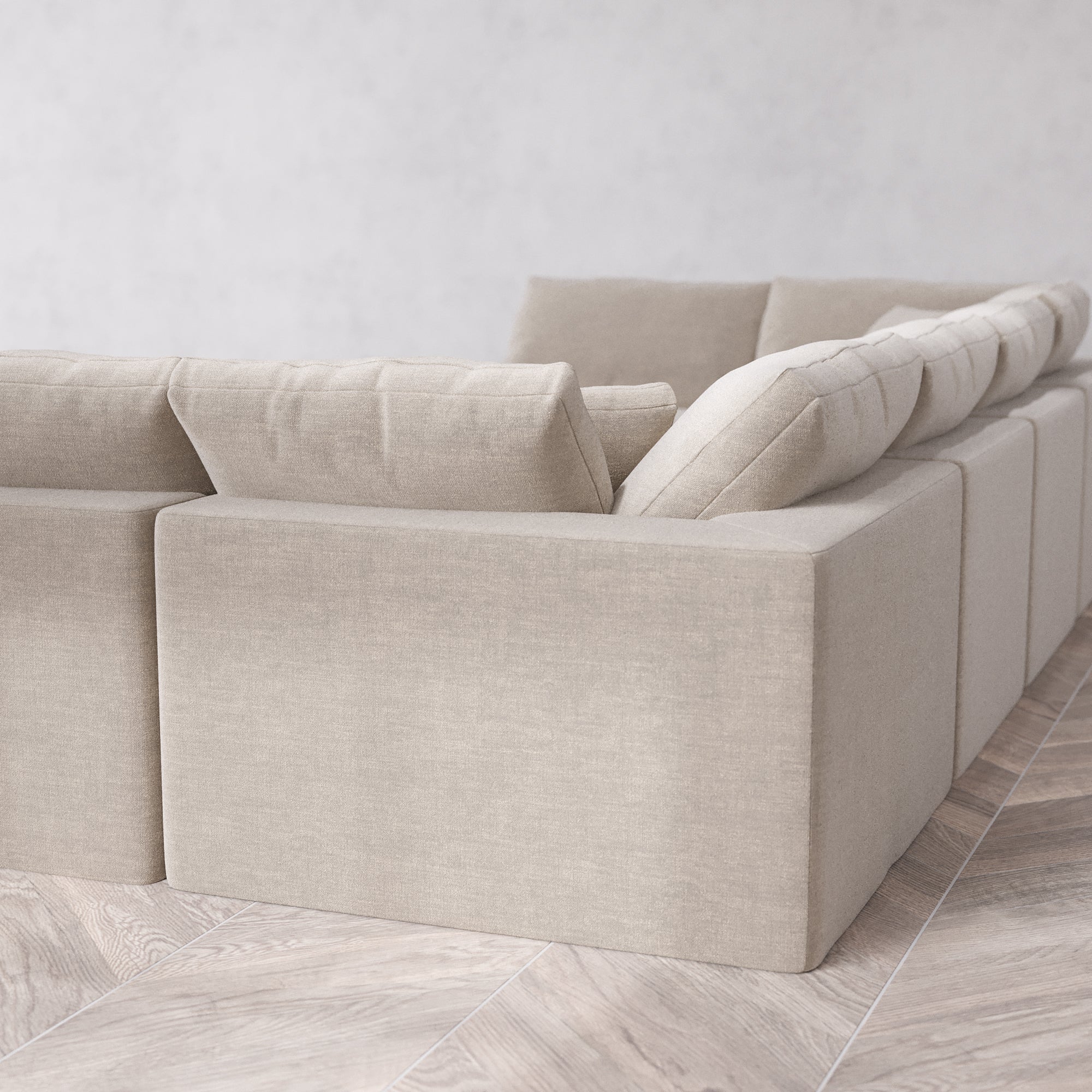 Slipcover Only - Modular Washable 8-Seater Open-Ends U Sectional + Ottoman Cloud Sofa in Caraway - Image 5