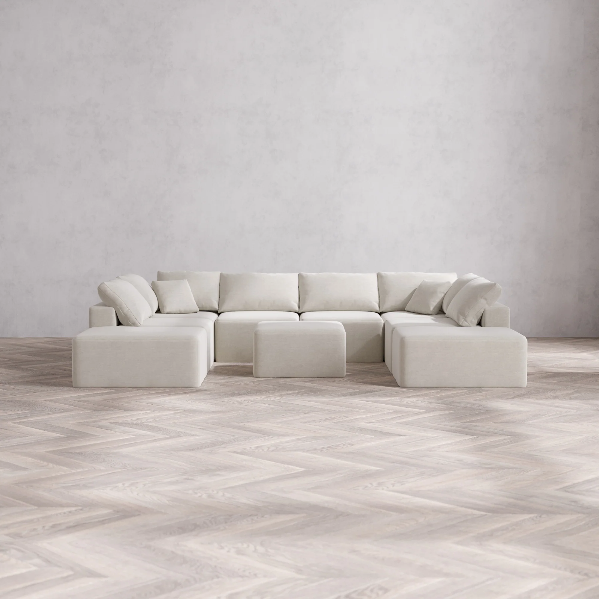 Slipcover Only - Modular Washable 8-Seater Open-Ends U Sectional + Ottoman Cloud Sofa in Cashew