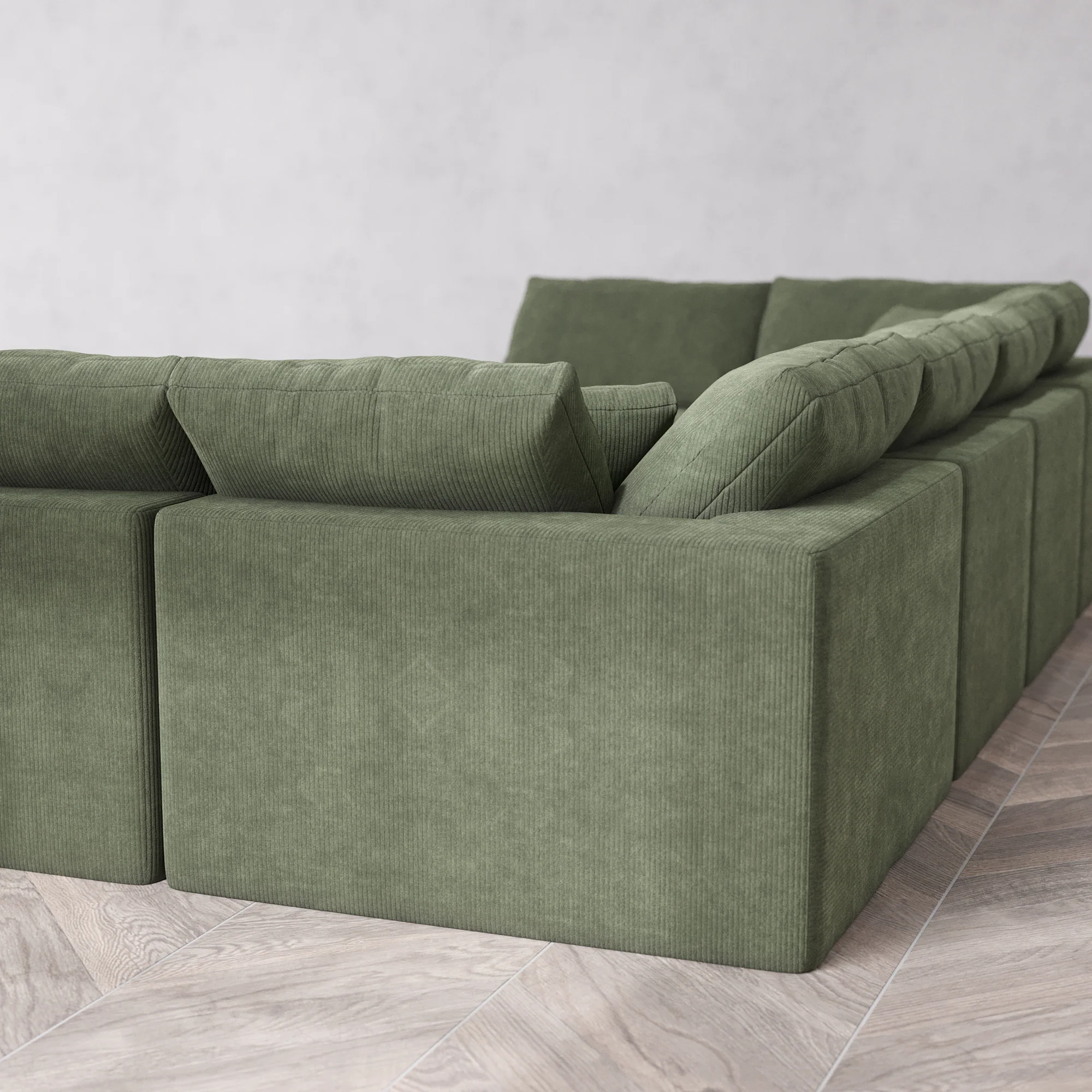 Slipcover Only - Modular Washable 8-Seater Open-Ends U Sectional + Ottoman Cloud Sofa in Juniper - Image 5