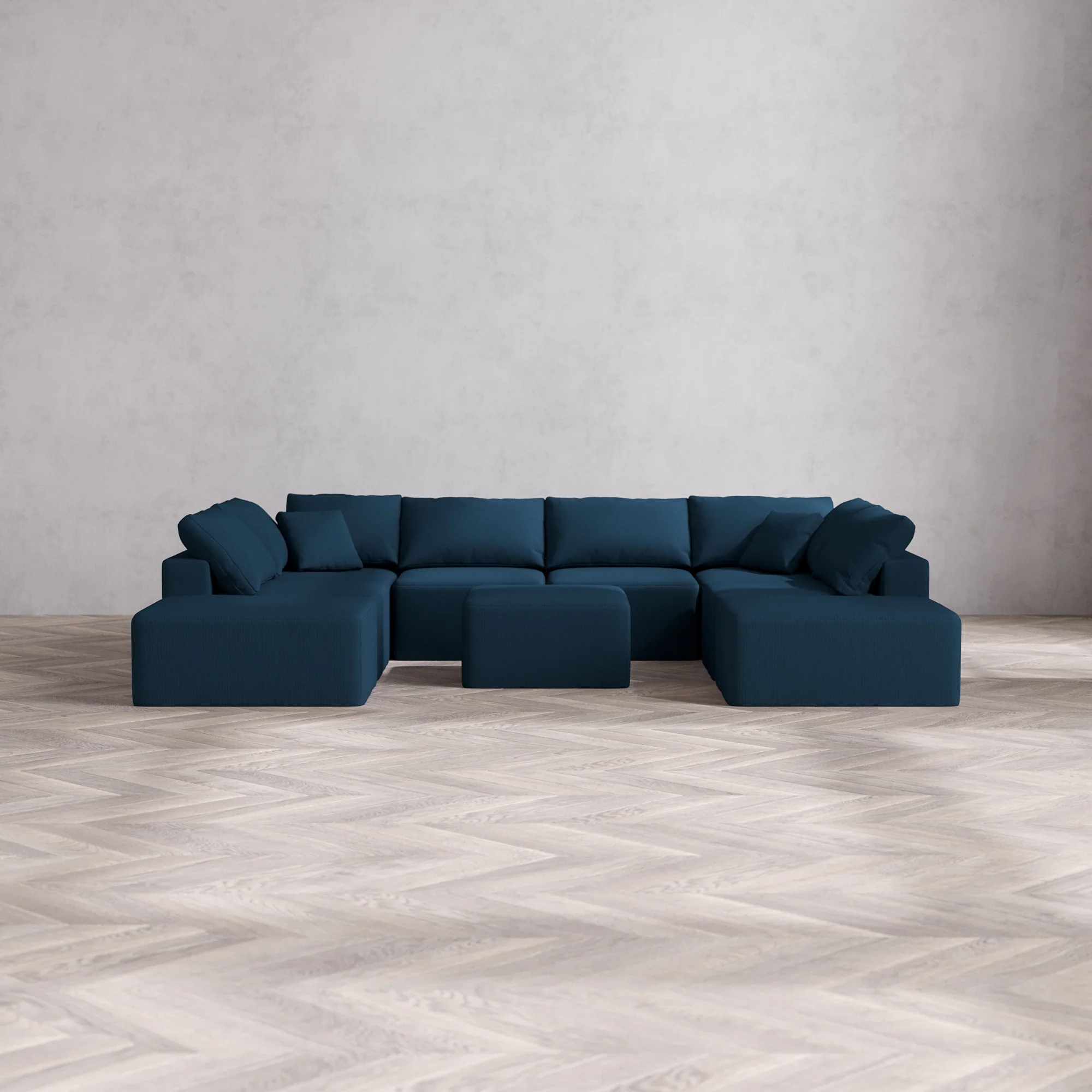 Slipcover Only - Modular Washable 8-Seater Open-Ends U Sectional + Ottoman Cloud Sofa in Lazuli