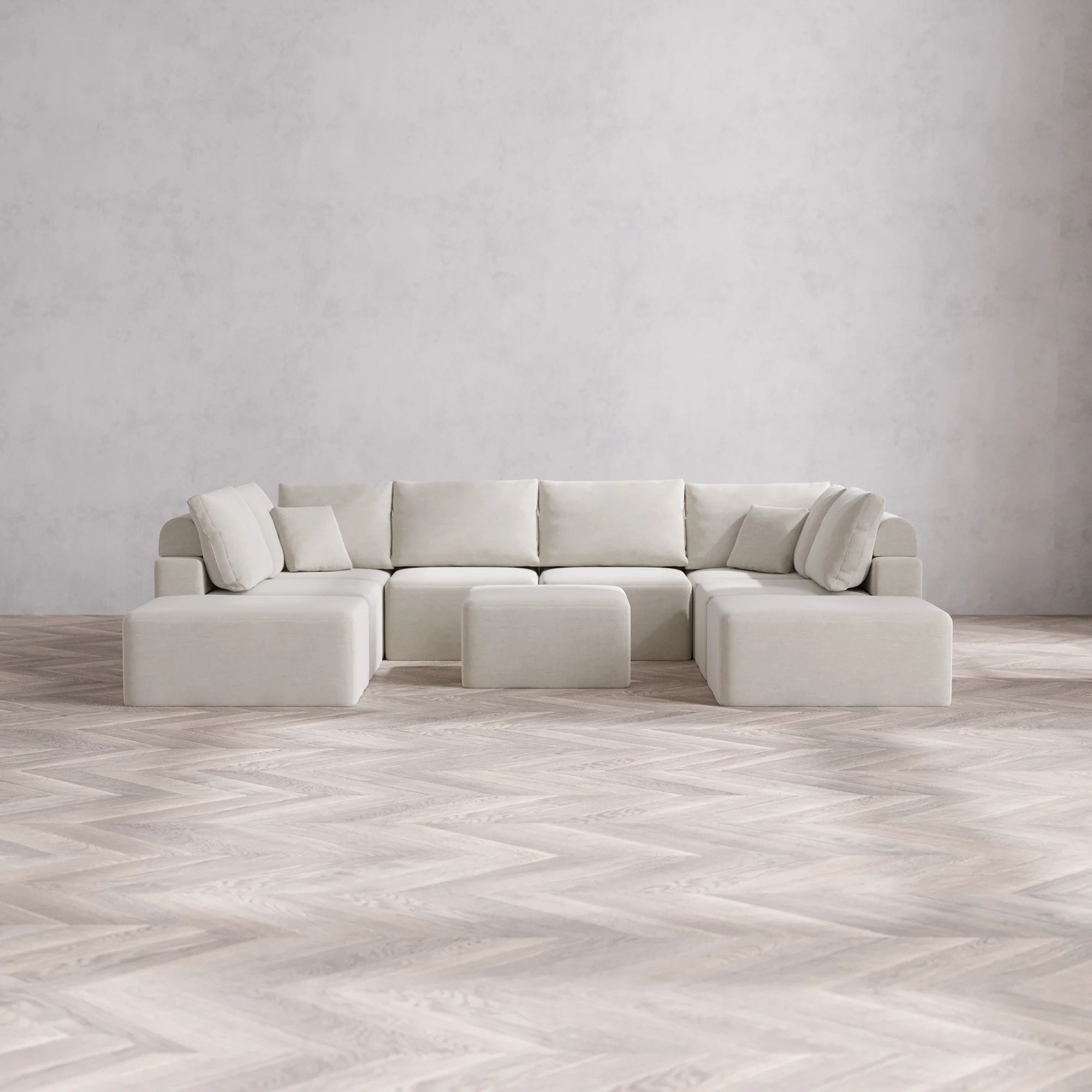 Slipcover Only - Modular Washable 8-Seater Open-Ends U Sectional + Ottoman Cloud + Bolster Sofa in Cashew