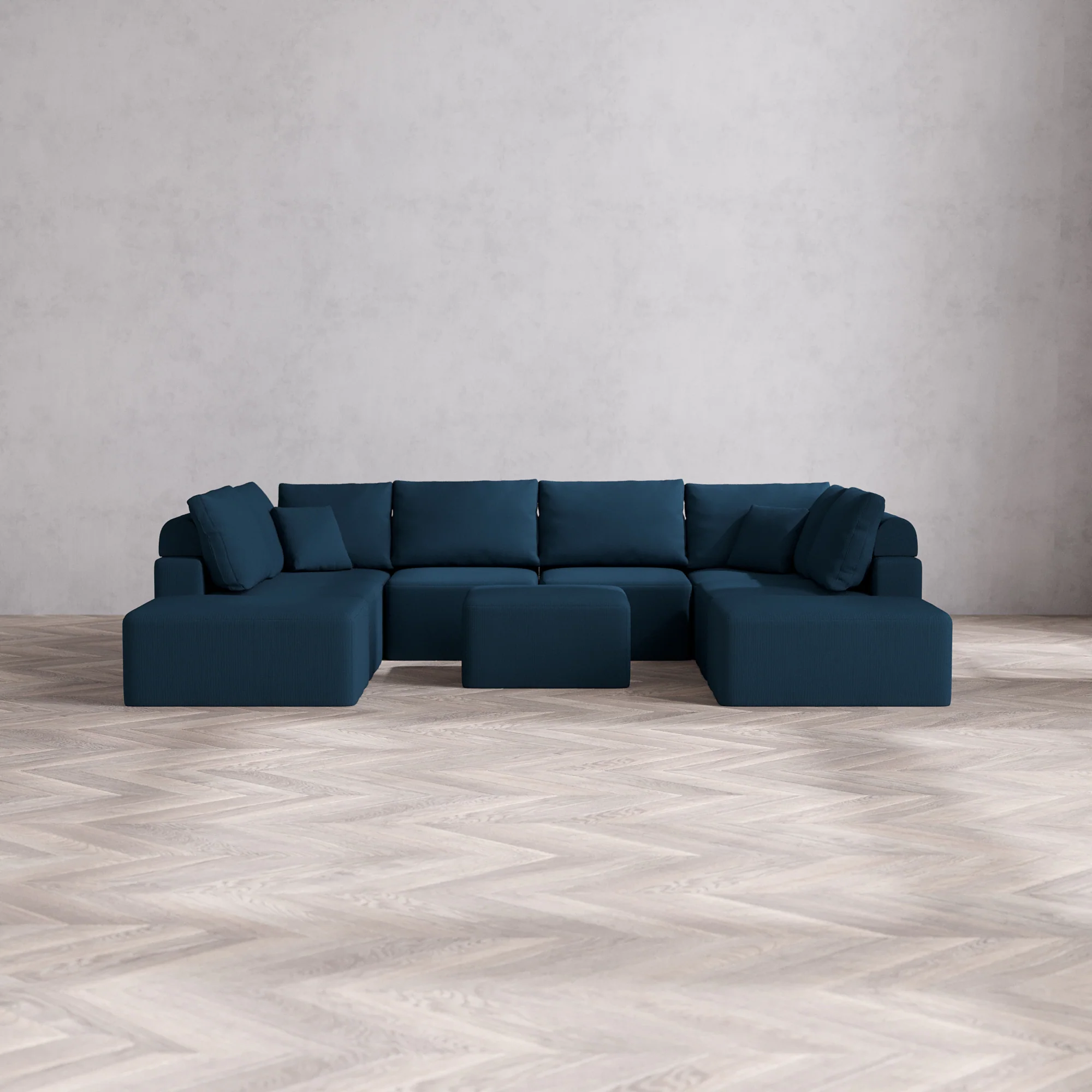 Slipcover Only - Modular Washable 8-Seater Open-Ends U Sectional + Ottoman Cloud + Bolster Sofa in Lazuli