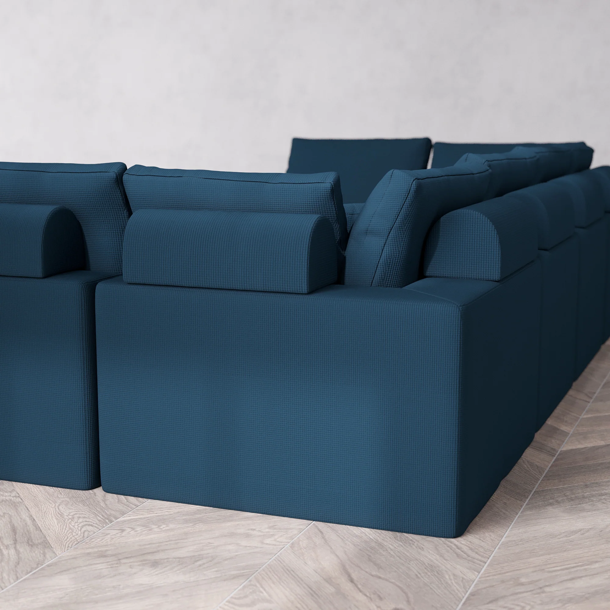Slipcover Only - Modular Washable 8-Seater Open-Ends U Sectional + Ottoman Cloud + Bolster Sofa in Lazuli - Image 5