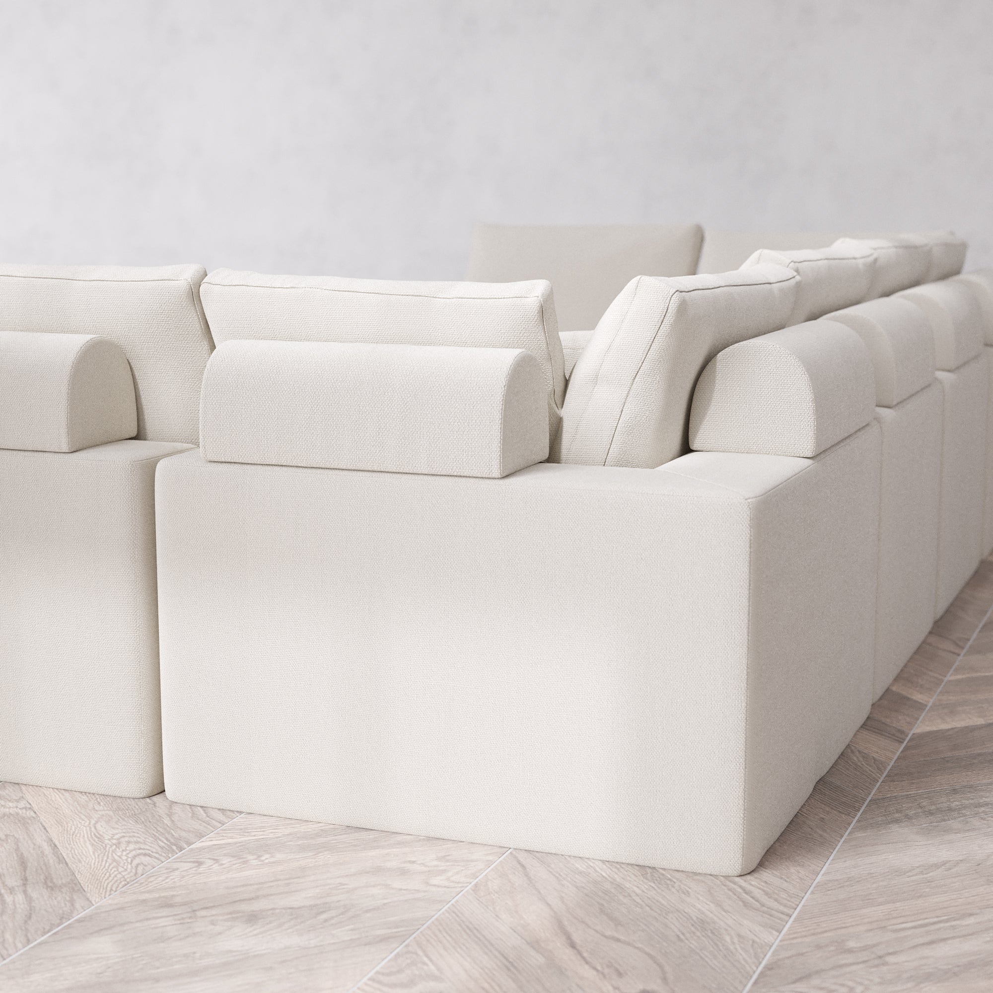 Slipcover Only - Modular Washable 8-Seater Open-Ends U Sectional + Ottoman Cloud + Bolster Sofa in Pearl - Image 5