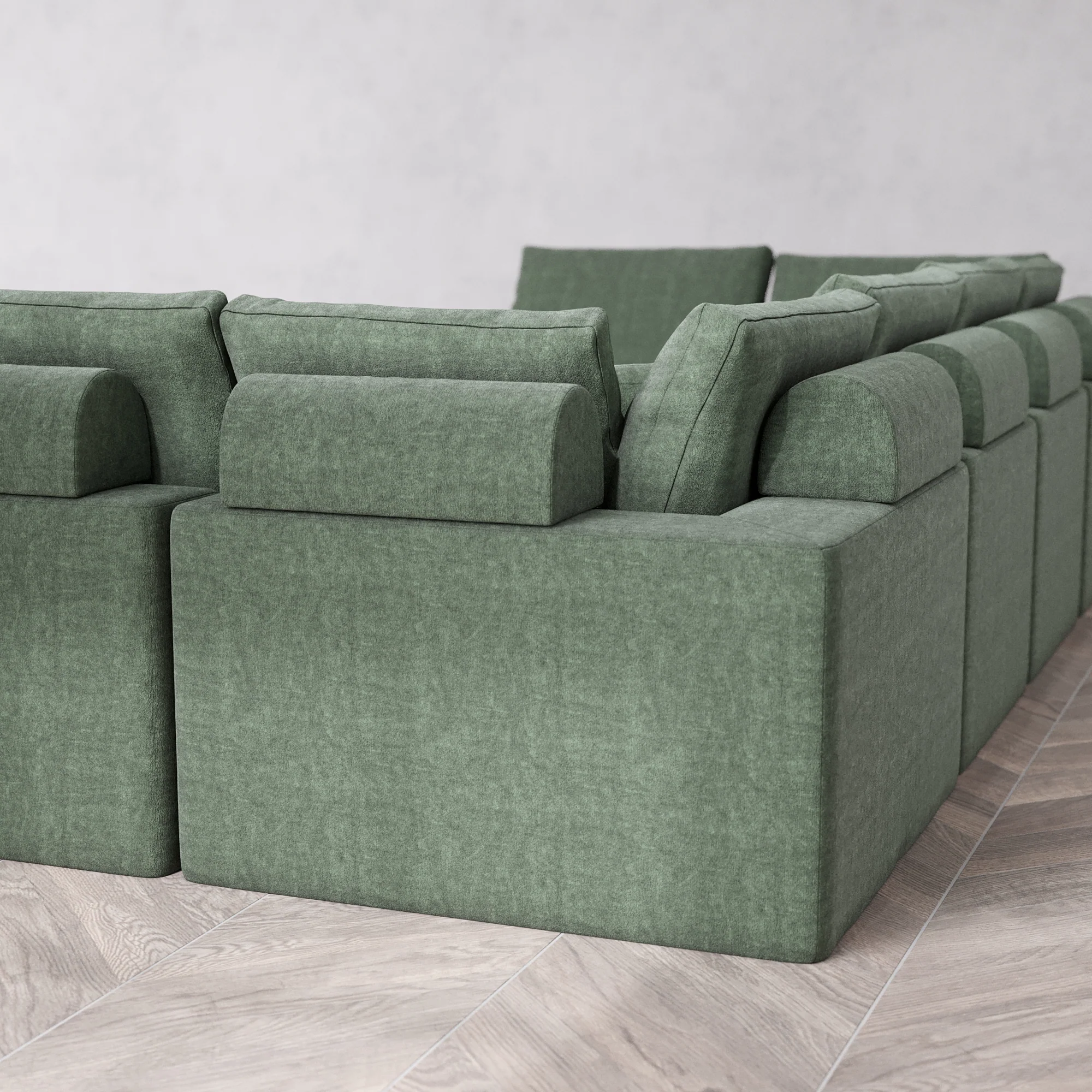 Slipcover Only - Modular Washable 8-Seater Open-Ends U Sectional + Ottoman Cloud + Bolster Sofa in Sage - Image 5