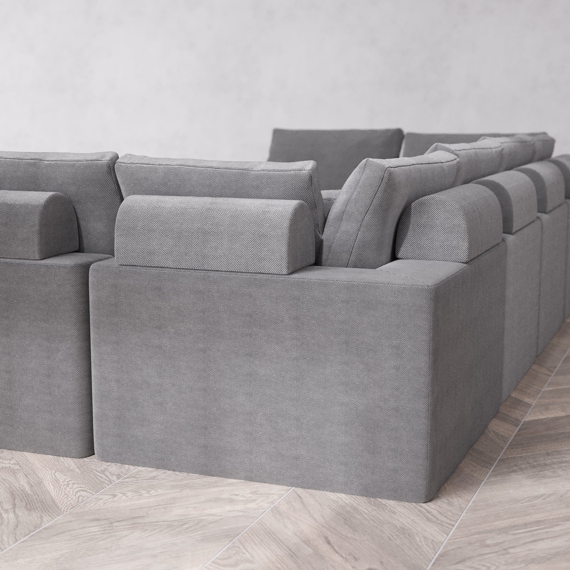 Slipcover Only - Modular Washable 8-Seater Open-Ends U Sectional + Ottoman Cloud + Bolster Sofa in Slate - Image 5