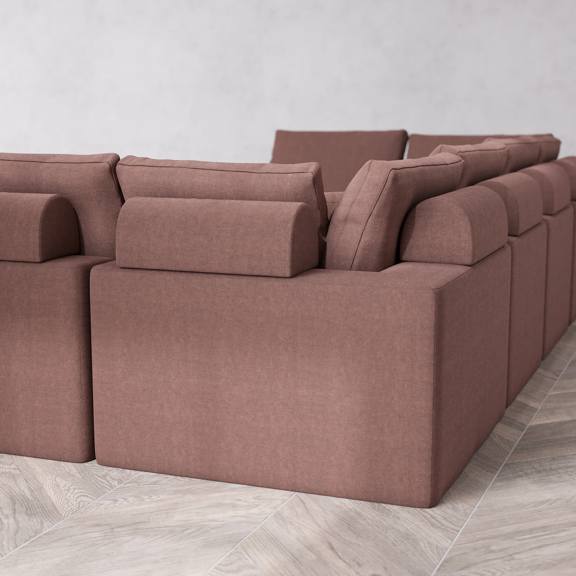 Slipcover Only - Modular Washable 8-Seater Open-Ends U Sectional + Ottoman Cloud + Bolster Sofa in Sumac - Image 5