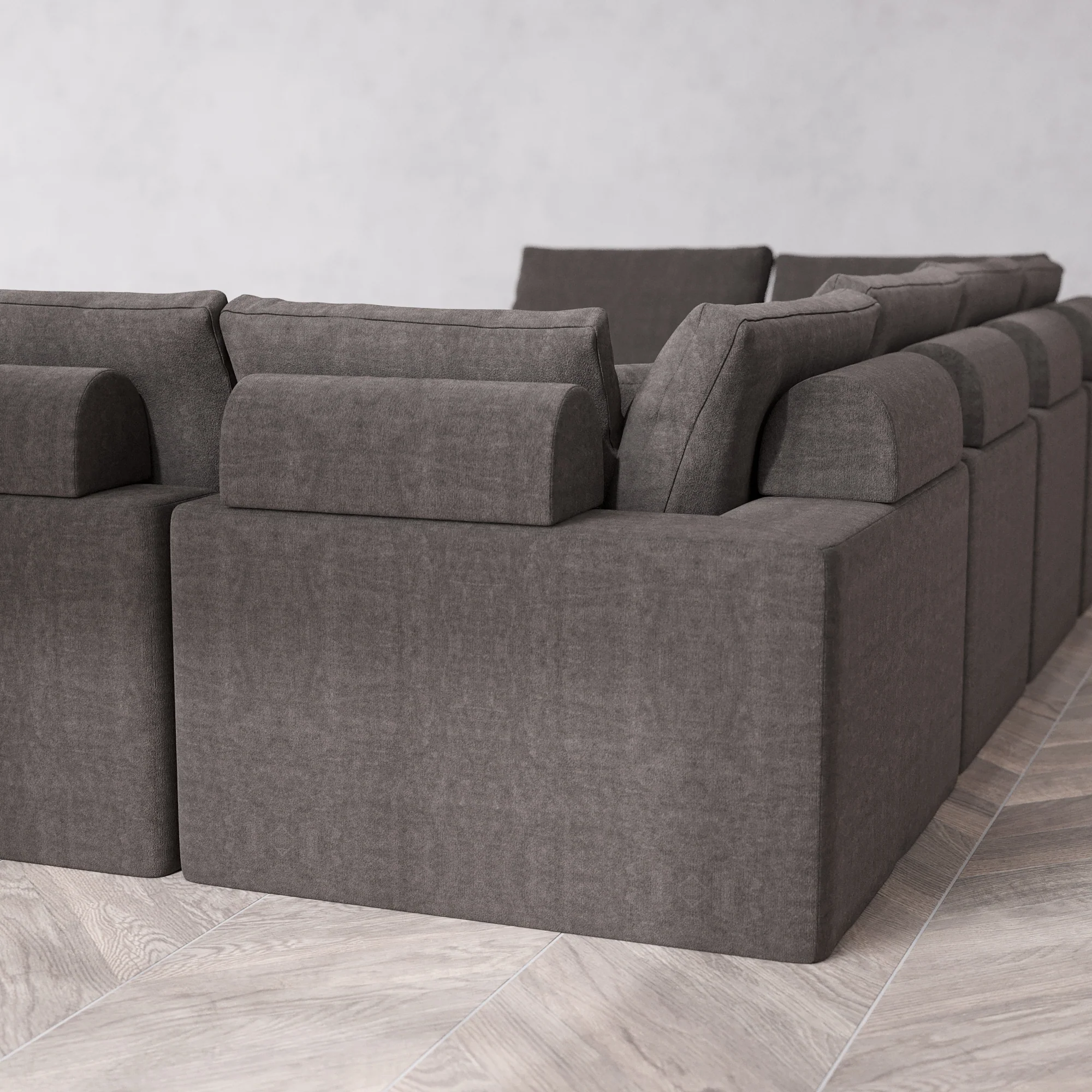 Slipcover Only - Modular Washable 8-Seater Open-Ends U Sectional + Ottoman Cloud + Bolster Sofa in Truffle - Image 5