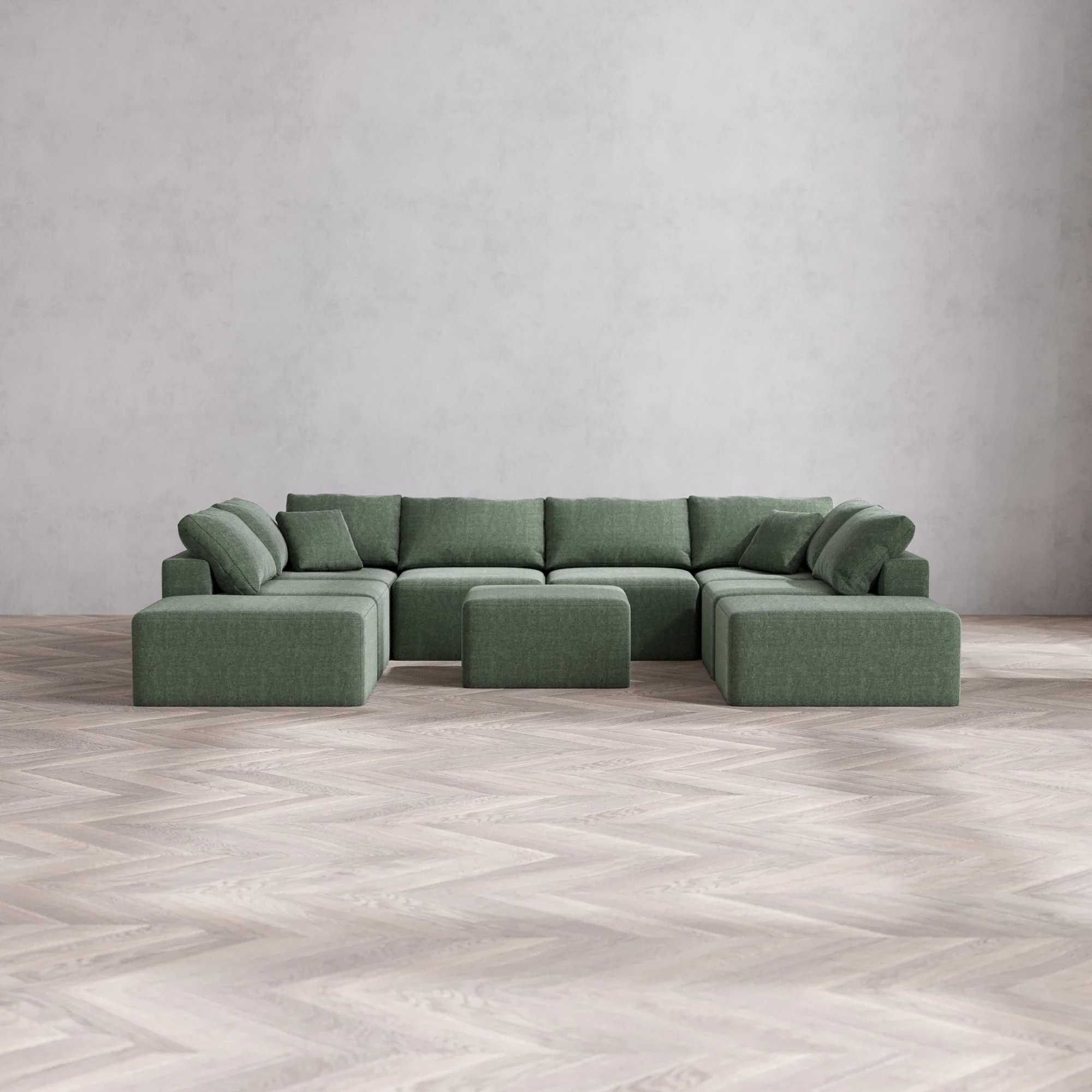 Slipcover Only - Modular Washable 8-Seater Open-Ends U Sectional + Ottoman Cloud Sofa in Sage