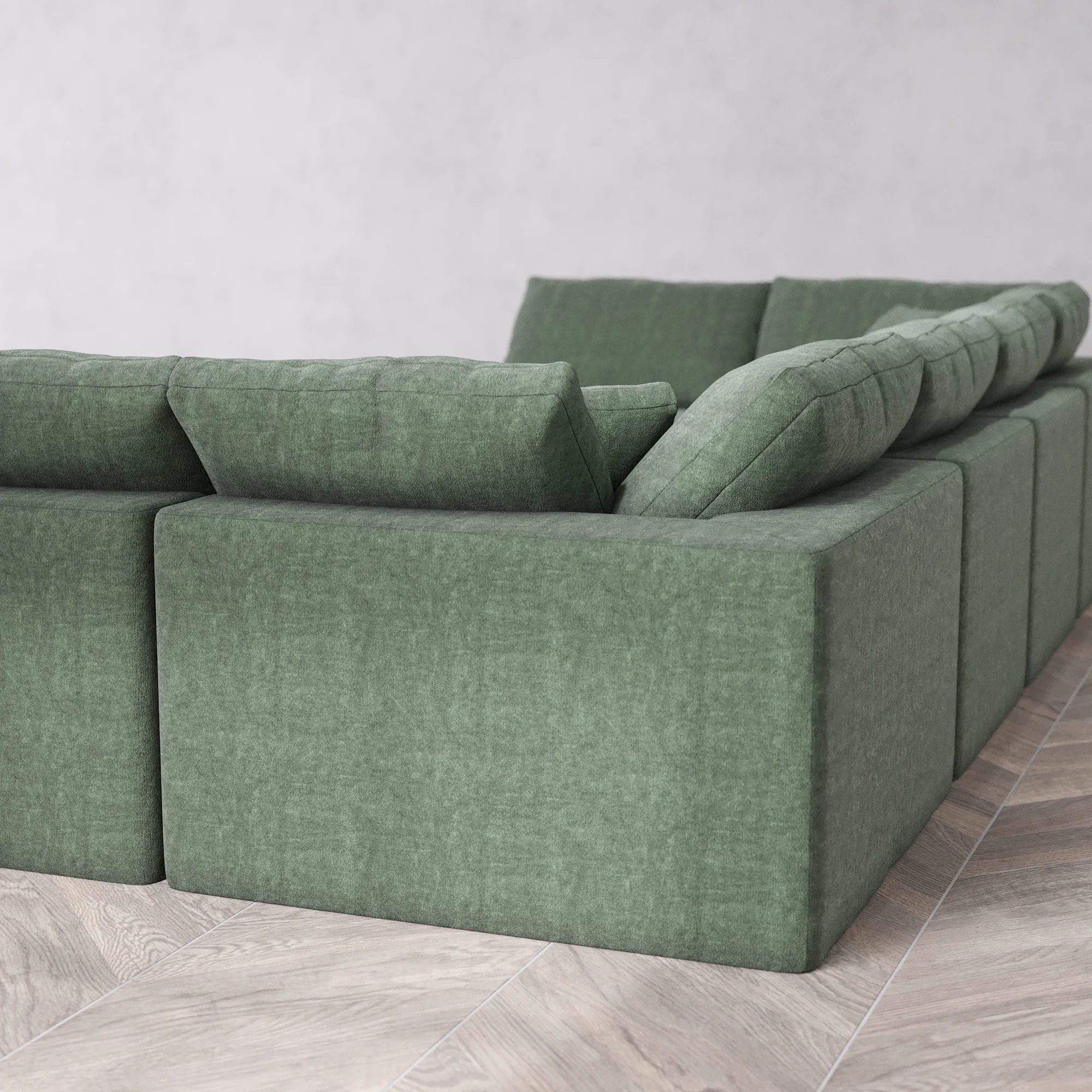 Slipcover Only - Modular Washable 8-Seater Open-Ends U Sectional + Ottoman Cloud Sofa in Sage - Image 5