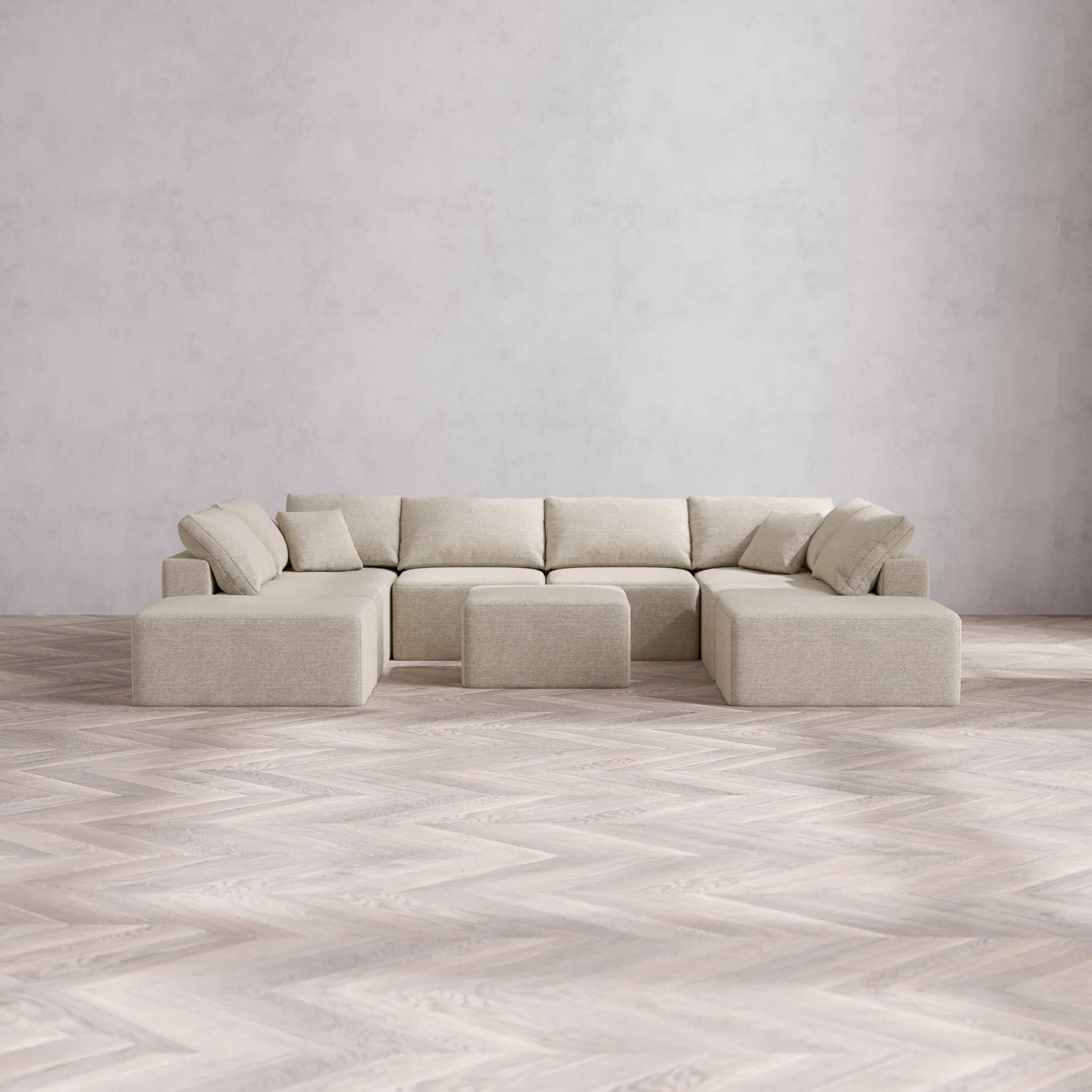 Slipcover Only - Modular Washable 8-Seater Open-Ends U Sectional + Ottoman Cloud Sofa in Sandstone