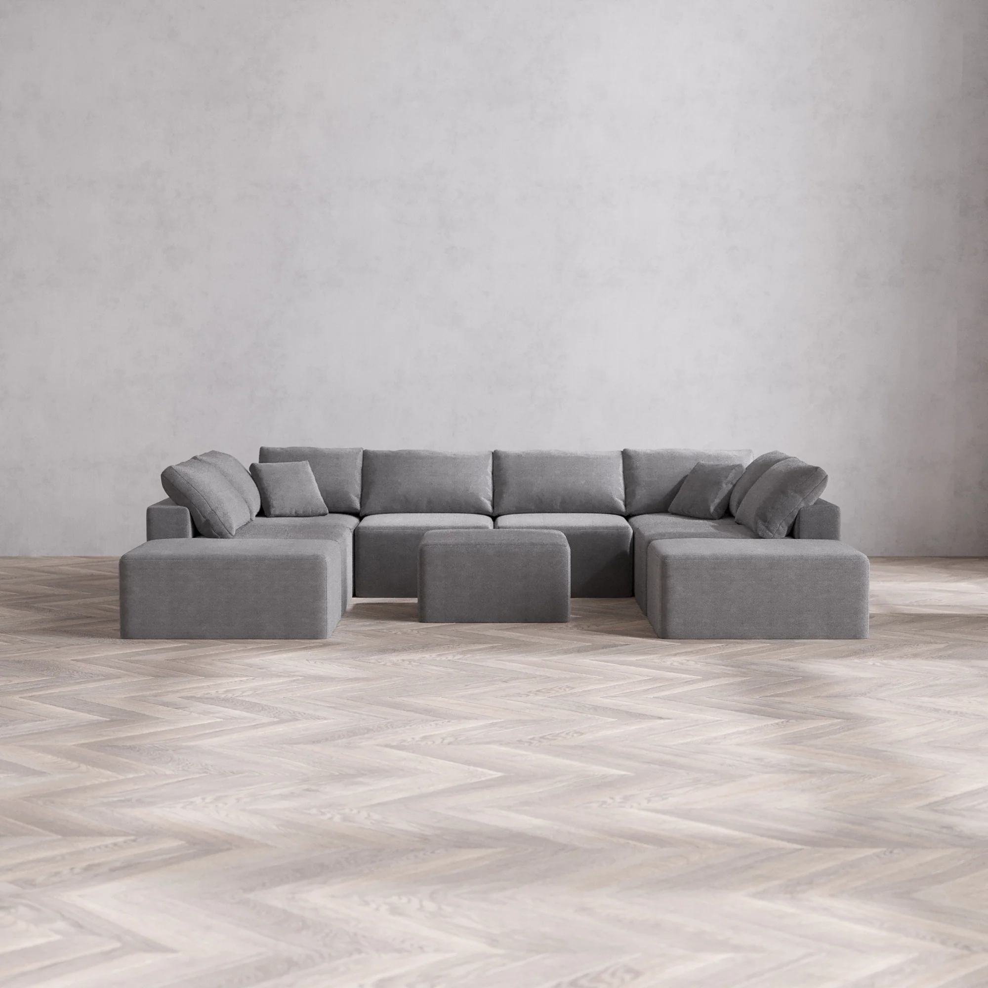 Slipcover Only - Modular Washable 8-Seater Open-Ends U Sectional + Ottoman Cloud Sofa in Slate