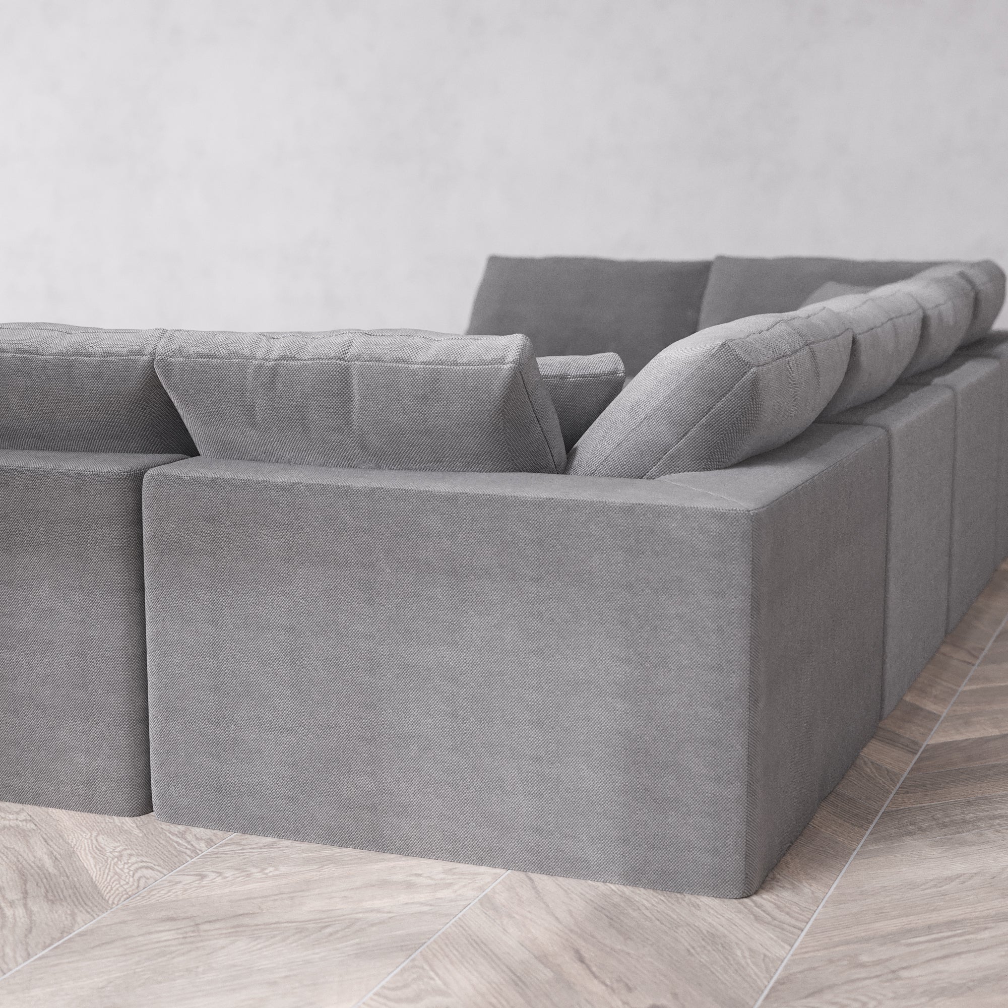 Slipcover Only - Modular Washable 8-Seater Open-Ends U Sectional + Ottoman Cloud Sofa in Slate - Image 5