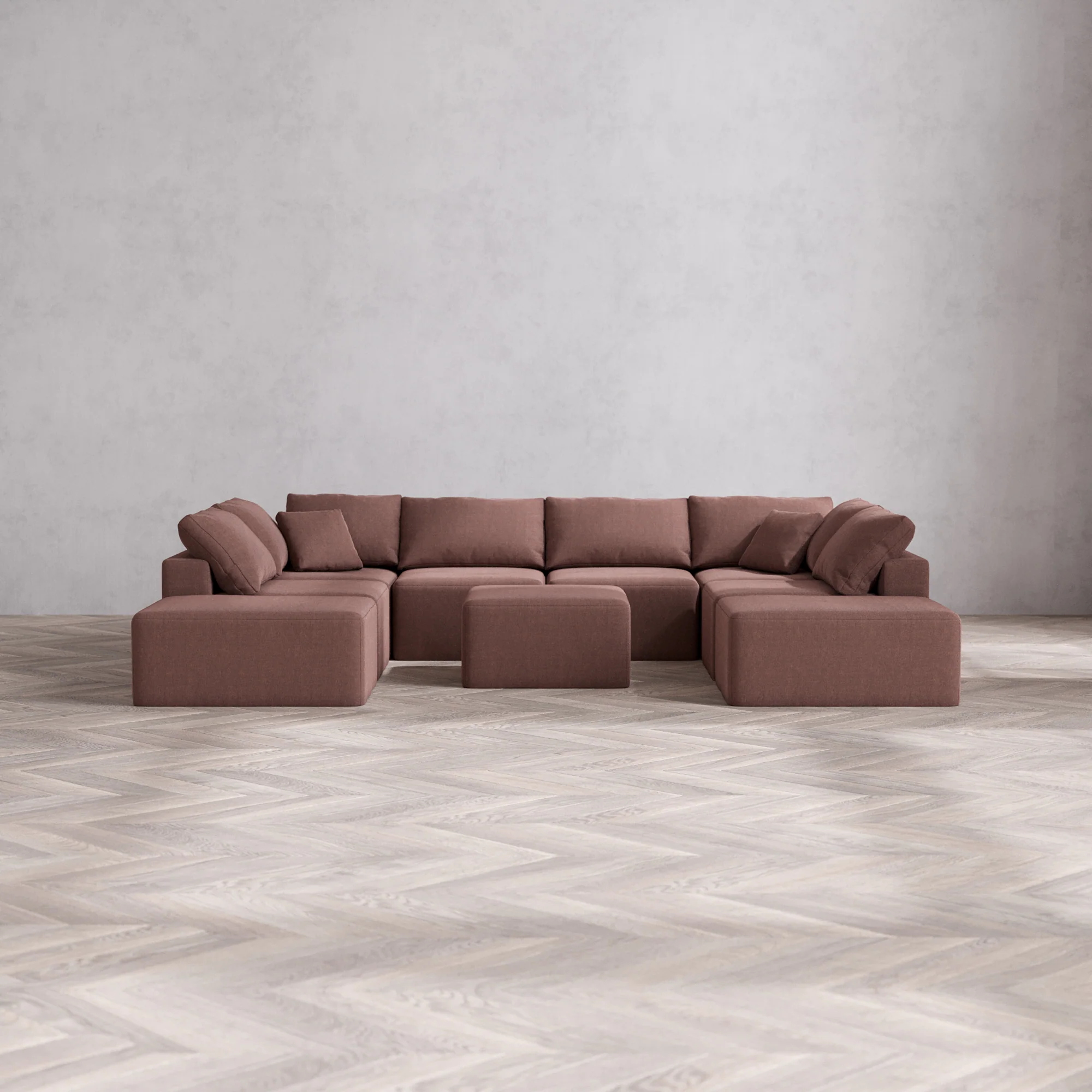 Slipcover Only - Modular Washable 8-Seater Open-Ends U Sectional + Ottoman Cloud Sofa in Sumac