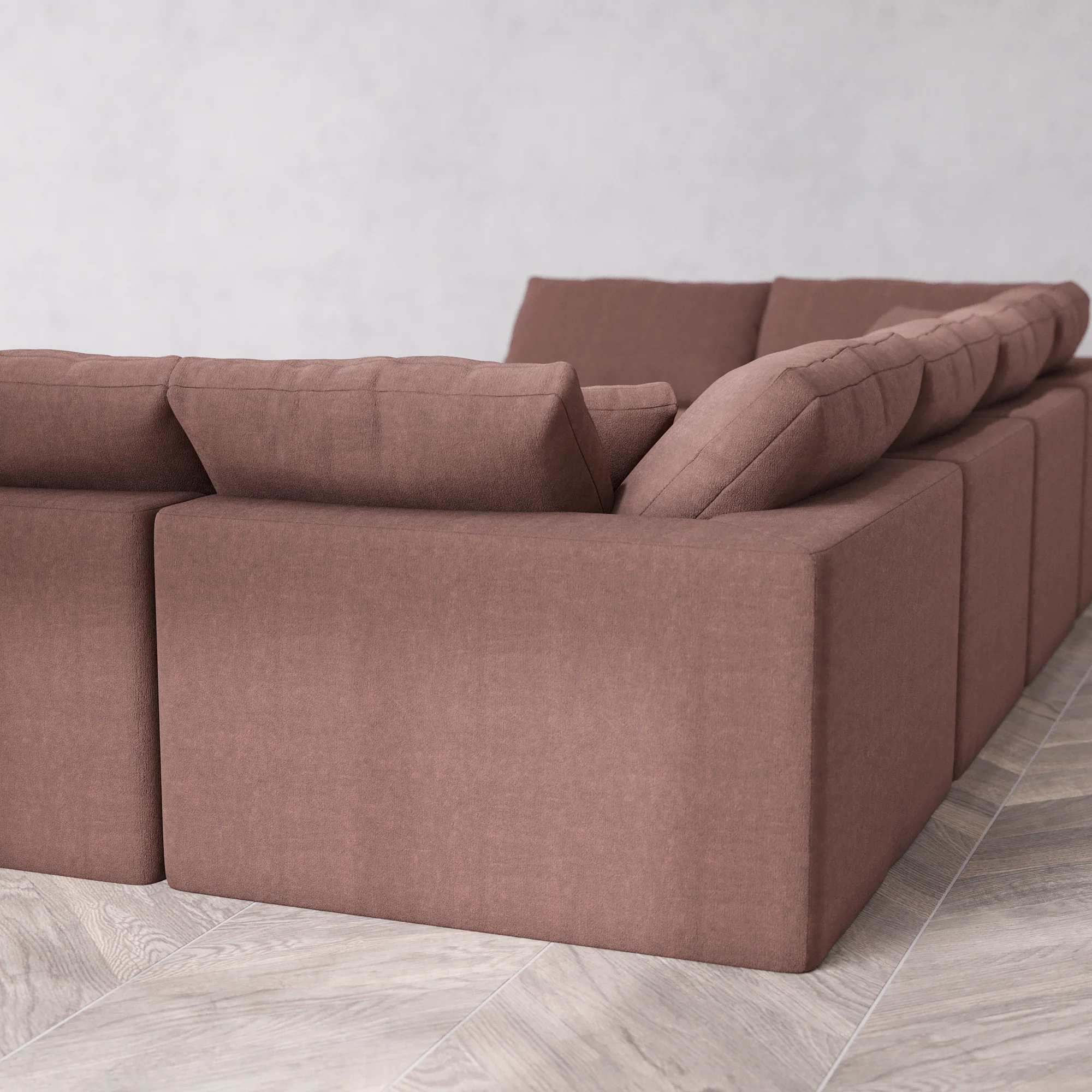 Slipcover Only - Modular Washable 8-Seater Open-Ends U Sectional + Ottoman Cloud Sofa in Sumac - Image 5