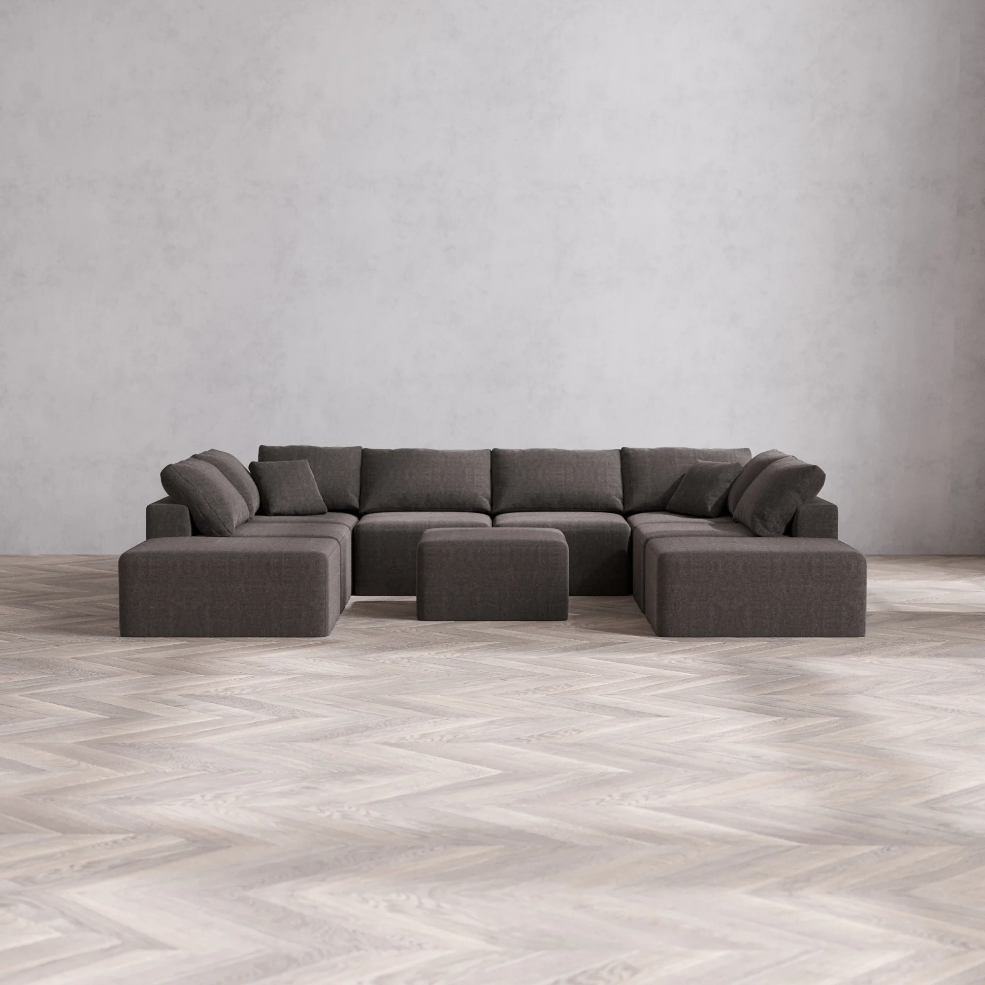 Slipcover Only - Modular Washable 8-Seater Open-Ends U Sectional + Ottoman Cloud Sofa in Truffle