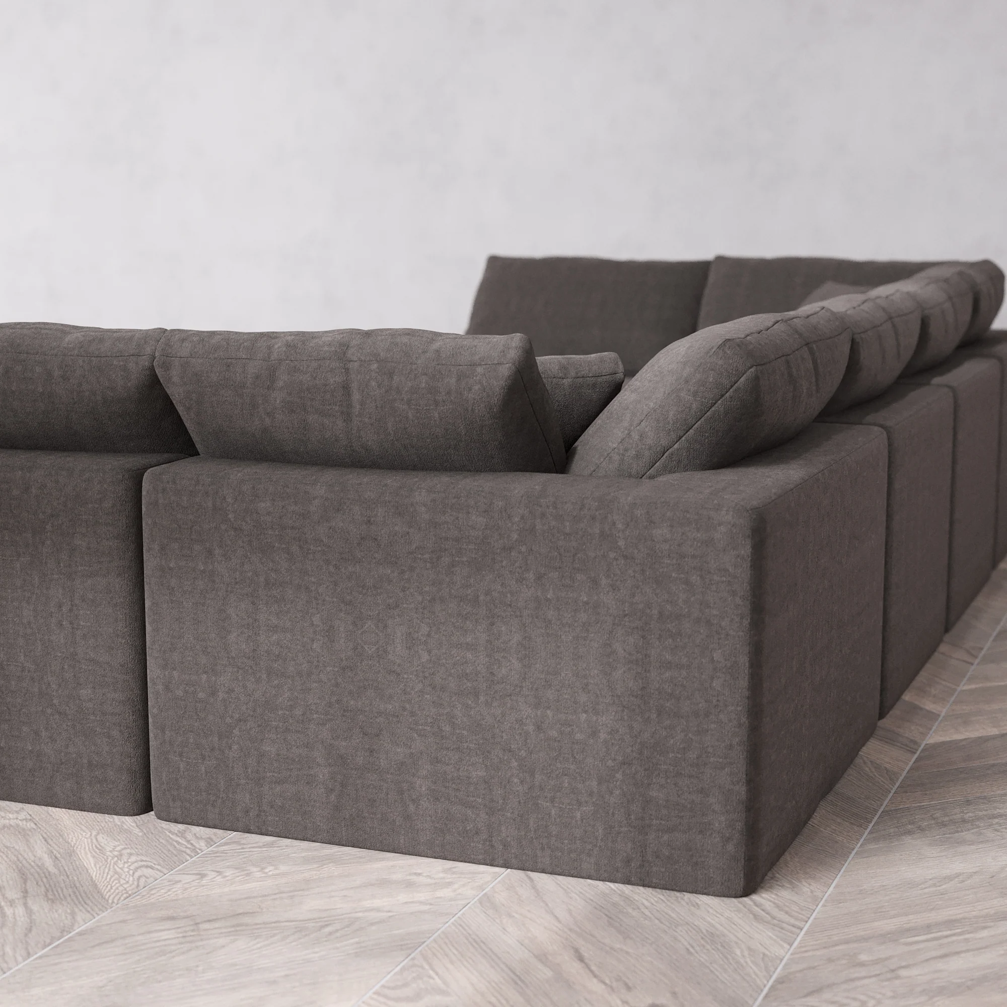 Slipcover Only - Modular Washable 8-Seater Open-Ends U Sectional + Ottoman Cloud Sofa in Truffle - Image 5
