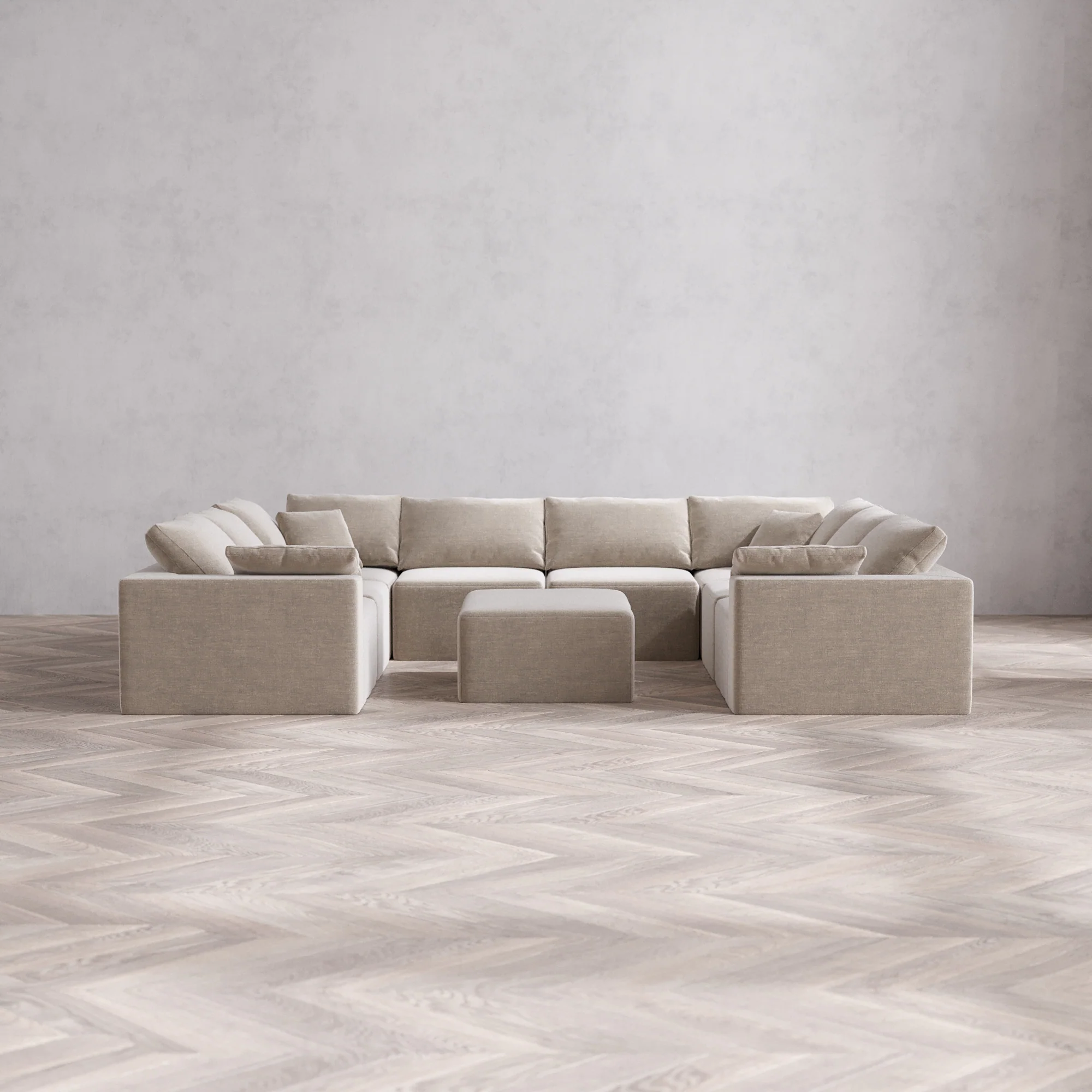 Slipcover Only - Modular Washable 8-Seater U Sectional + Chaise Ottoman Cloud Sofa in Caraway