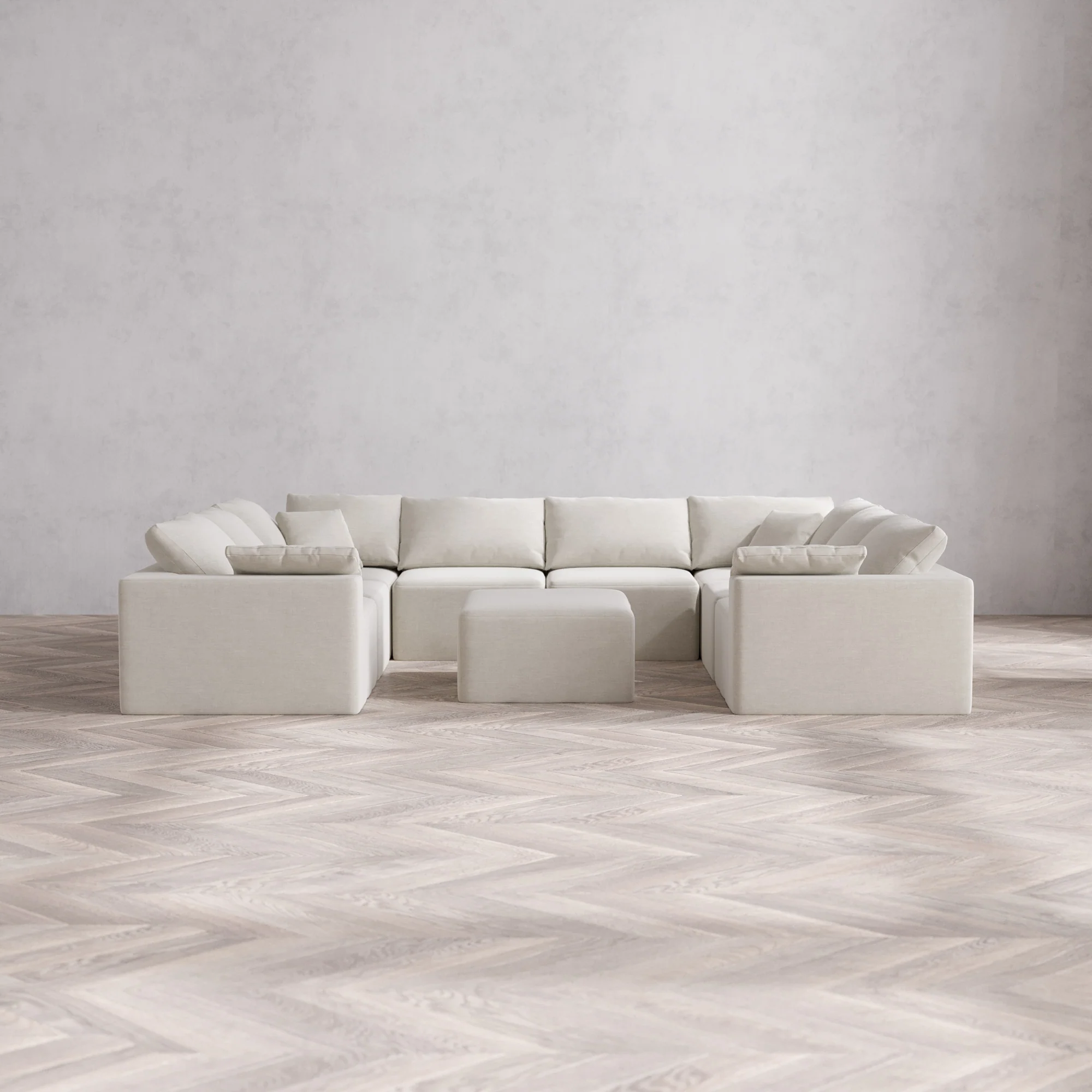 Slipcover Only - Modular Washable 8-Seater U Sectional + Chaise Ottoman Cloud Sofa in Cashew
