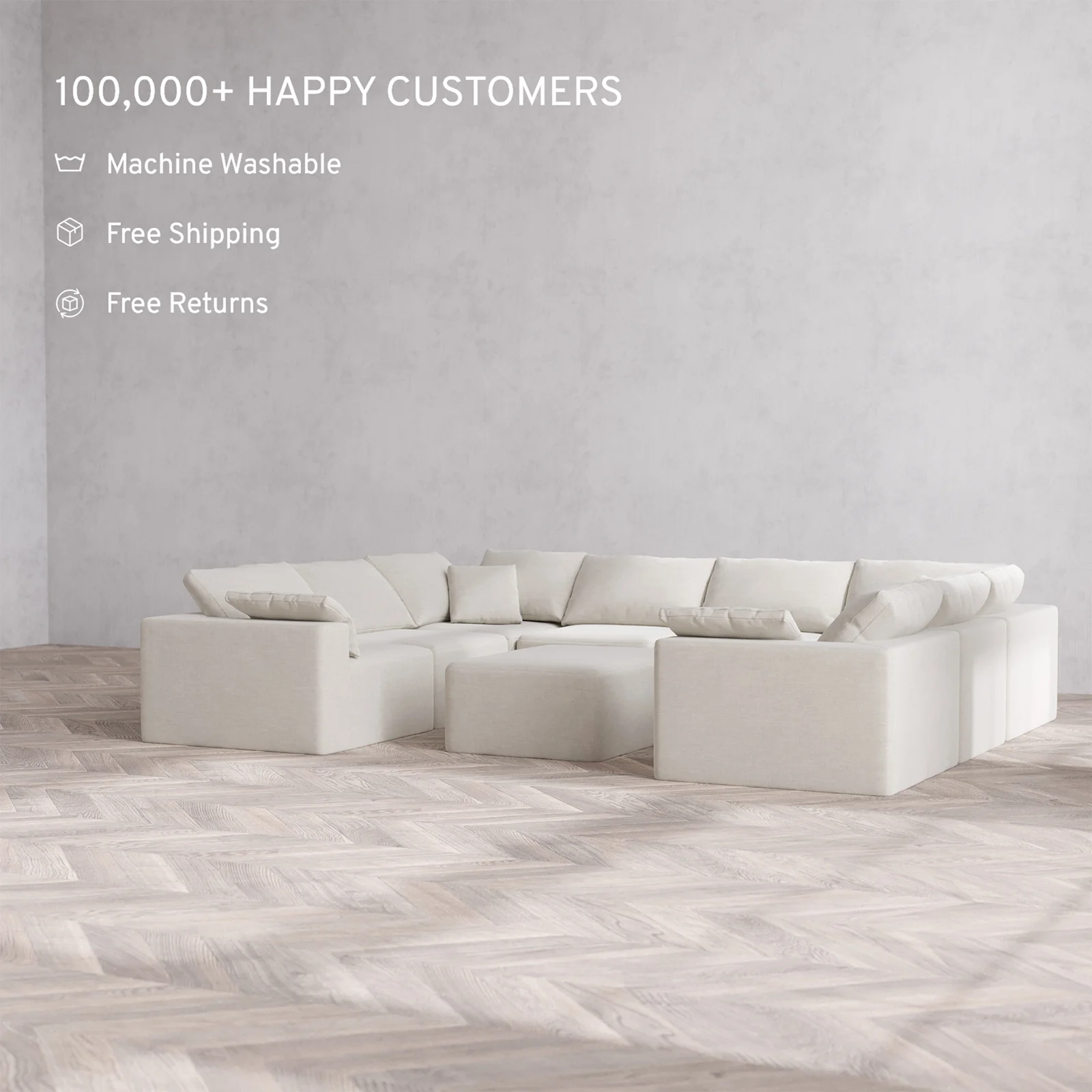 Slipcover Only - Modular Washable 8-Seater U Sectional + Chaise Ottoman Cloud Sofa in Cashew - Image 2
